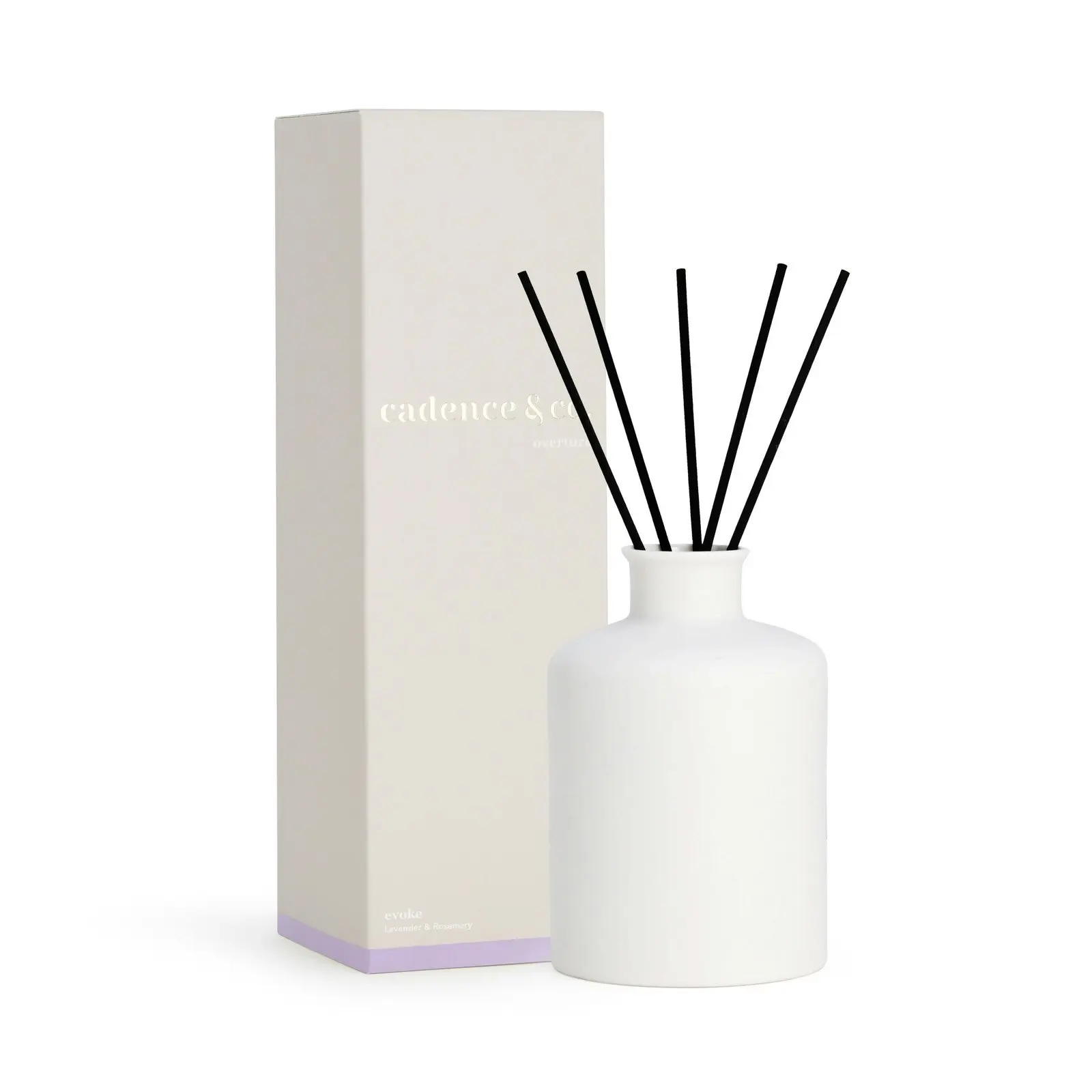 Cadence & Co Overture Reed Diffuser Evoke: Lavender & Rosemary Natural Room Freshener w/ Essential Oils