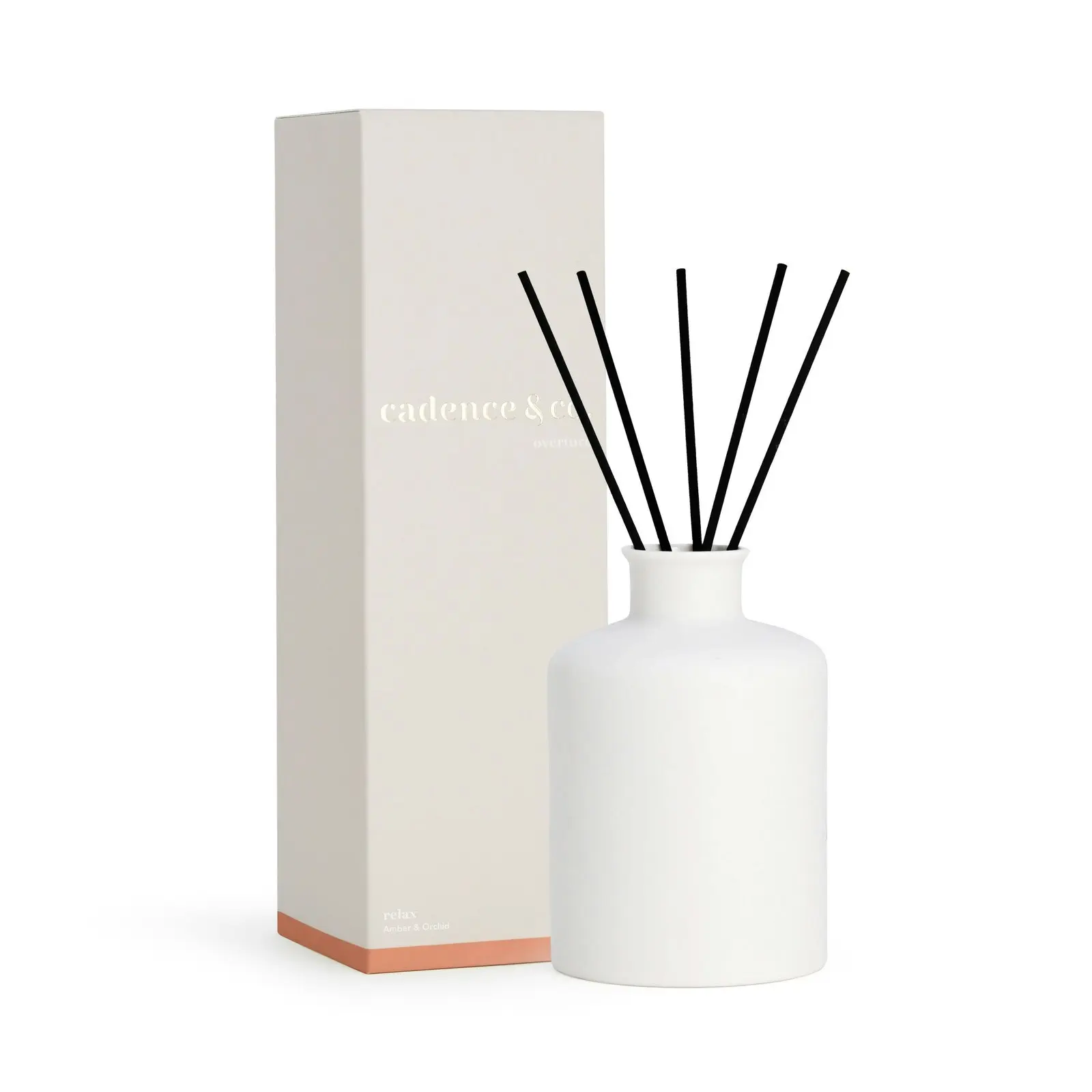 Cadence & Co Overture Reed Diffuser Relax: Amber & Orchid Natural Room Freshener w/ Essential Oils