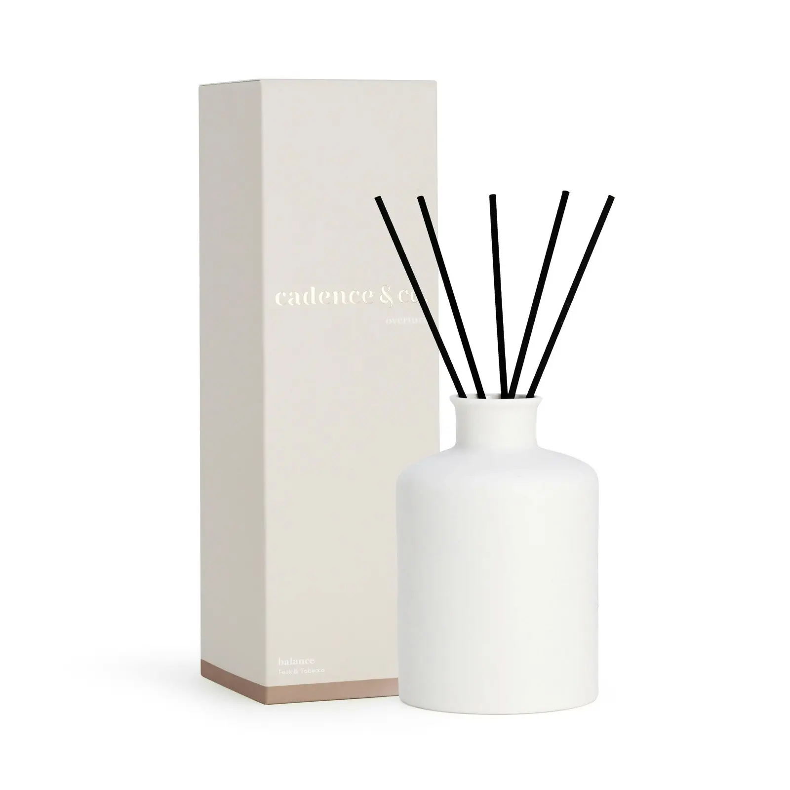 Cadence & Co Overture Reed Diffuser Balance: Teak & Tobacco Natural Room Freshener w/ Essential Oils