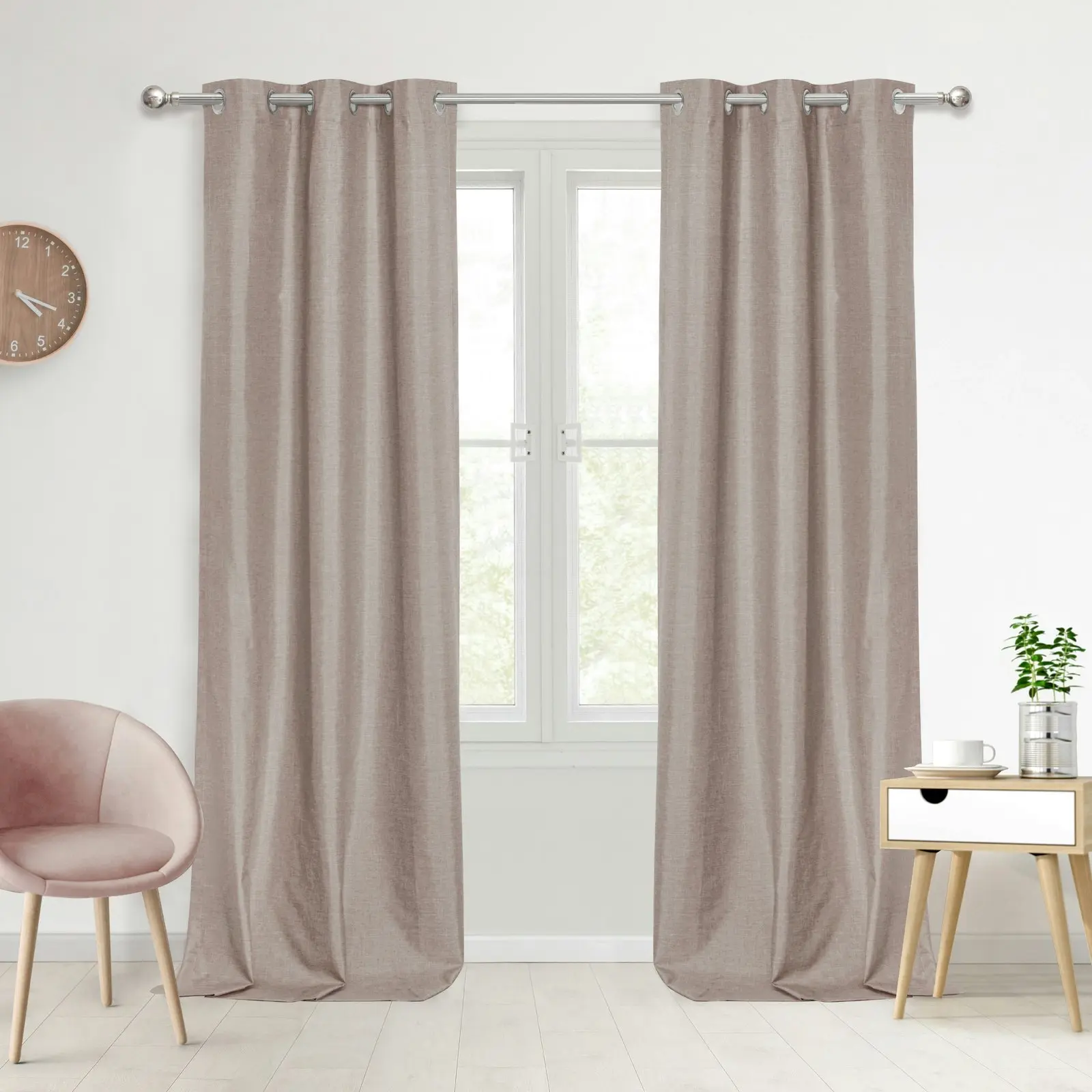 Sherwood Home 100% Blockout Eyelet Curtain Pair Cinnamon 90x223cm