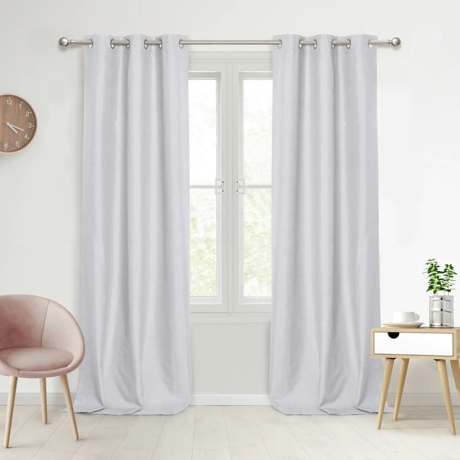 Sherwood Home 100% Blockout Eyelet Curtain Pair Grey 90x223cm