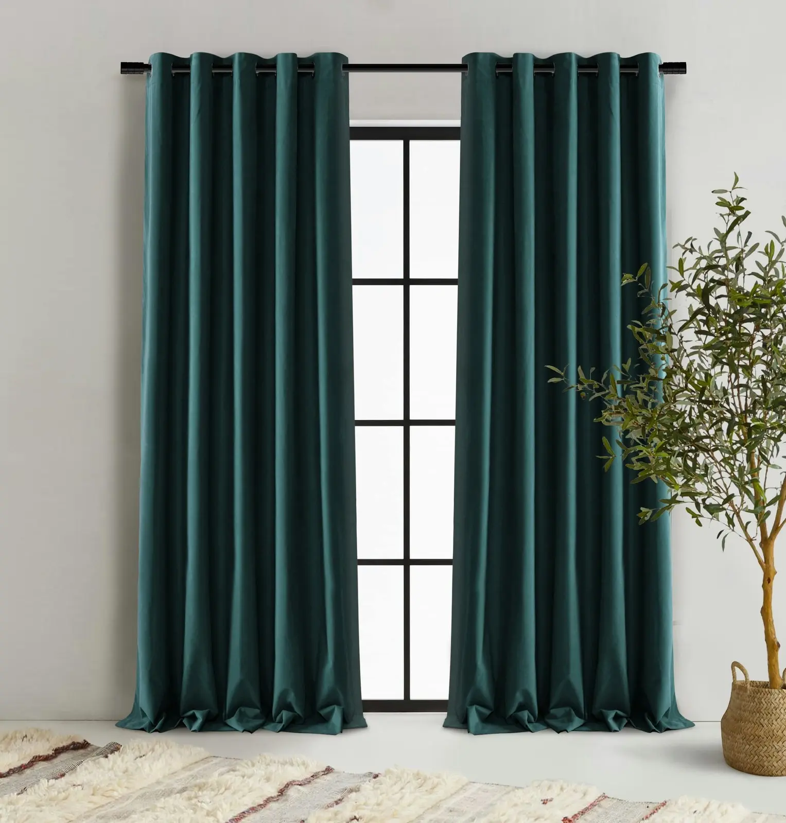 Cadence & Co. Byron Matte Velvet 100% Blockout Eyelet Curtains Twin Pack Deep Teal 135x223cm