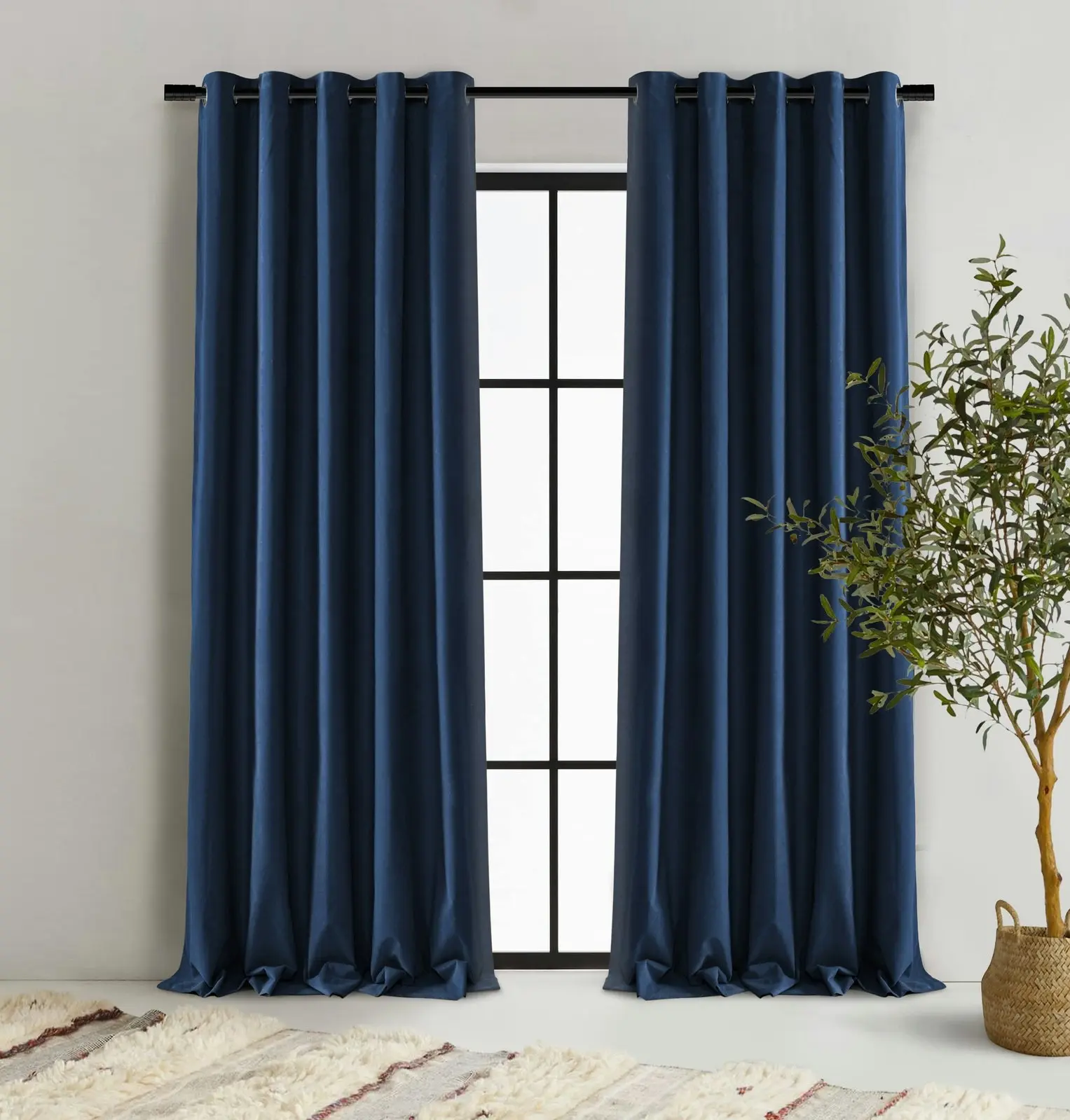 Cadence & Co. Byron Matte Velvet 100% Blockout Eyelet Curtains Twin Pack Ocean Blue 135x223cm