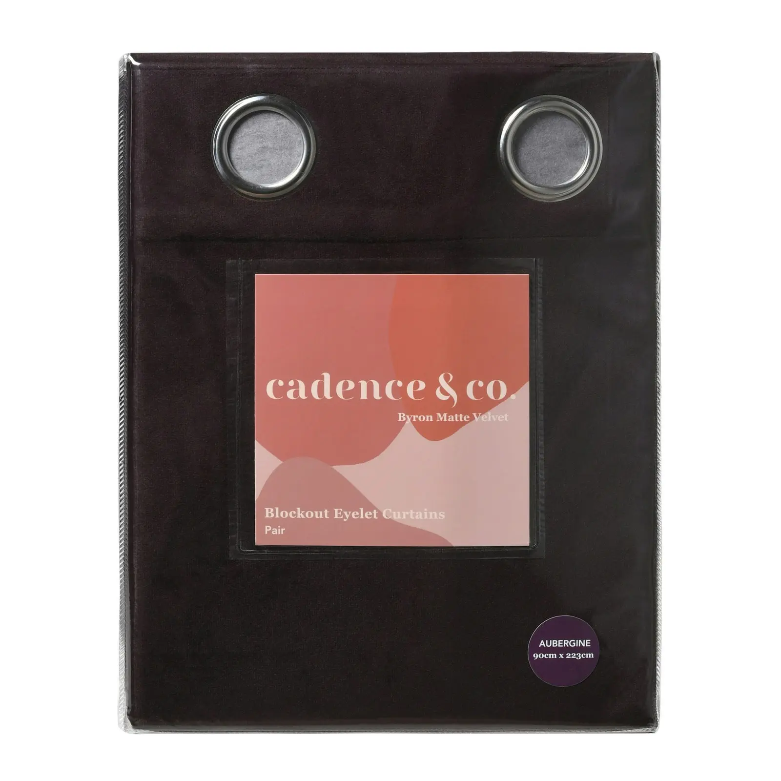 Cadence & Co. Byron Matte Velvet 100% Blockout Eyelet Curtains Twin Pack Aubergine 135x223cm