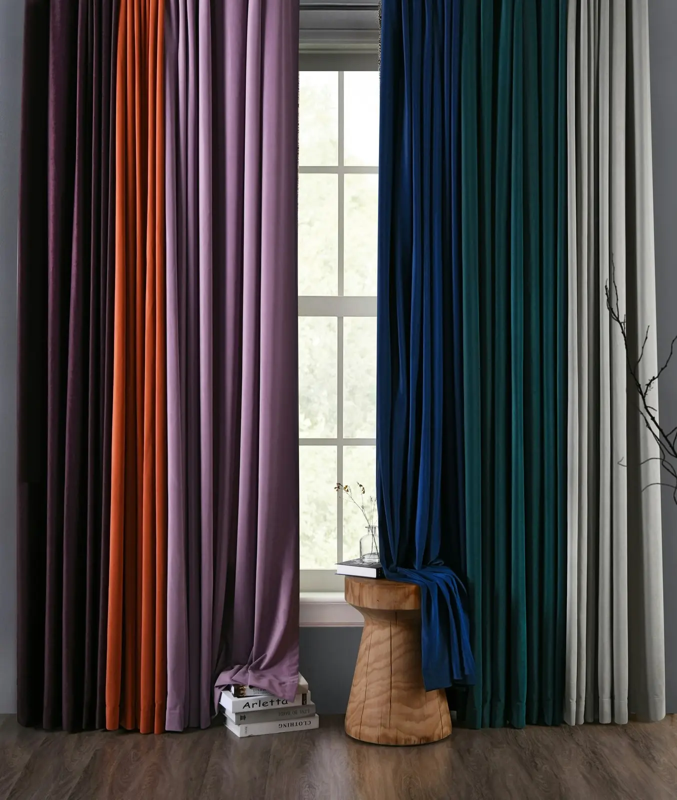 Cadence & Co. Byron Matte Velvet 100% Blockout Eyelet Curtains Twin Pack Aubergine 135x223cm