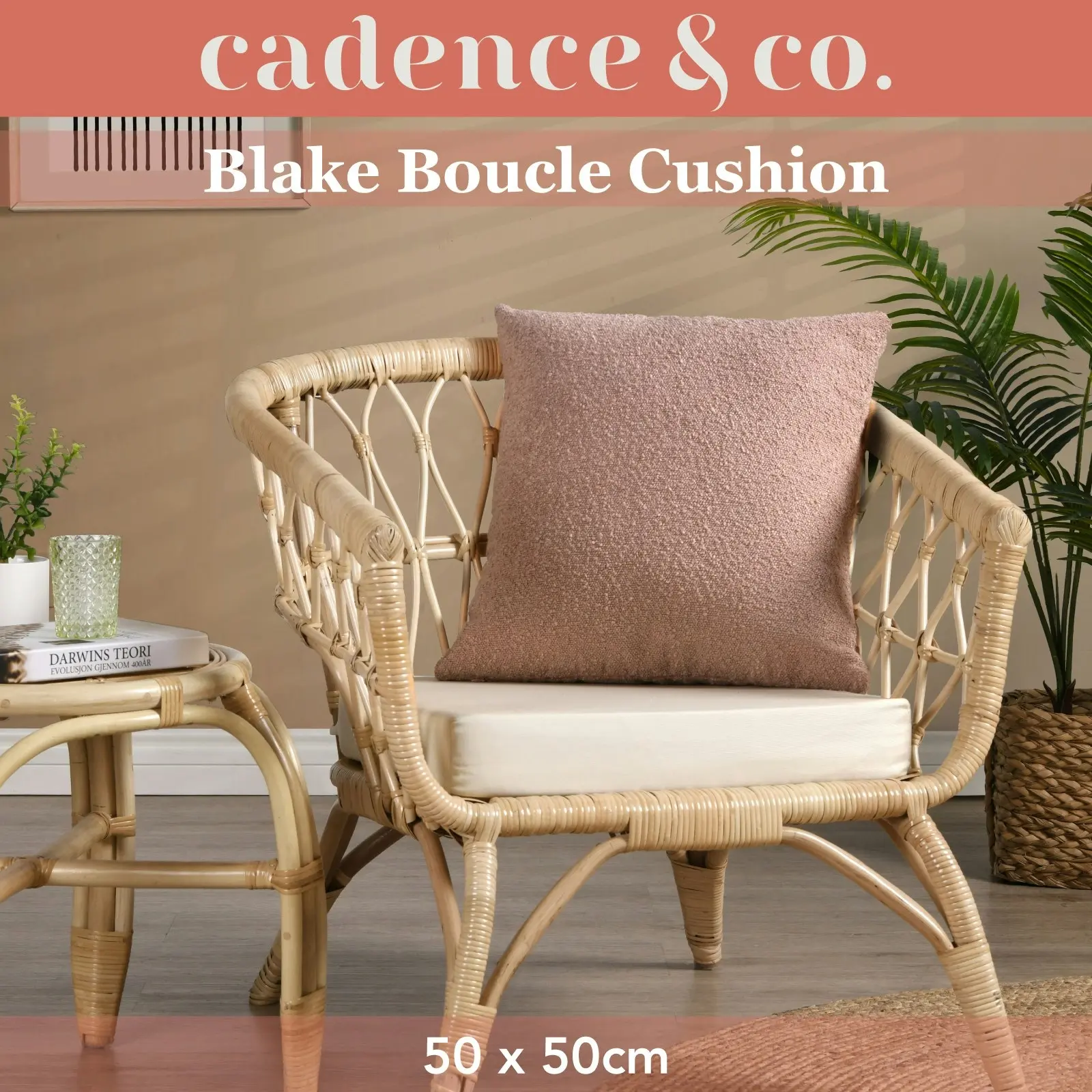 Cadence & Co. Blake Boucle Cushion Blush 50x50cm