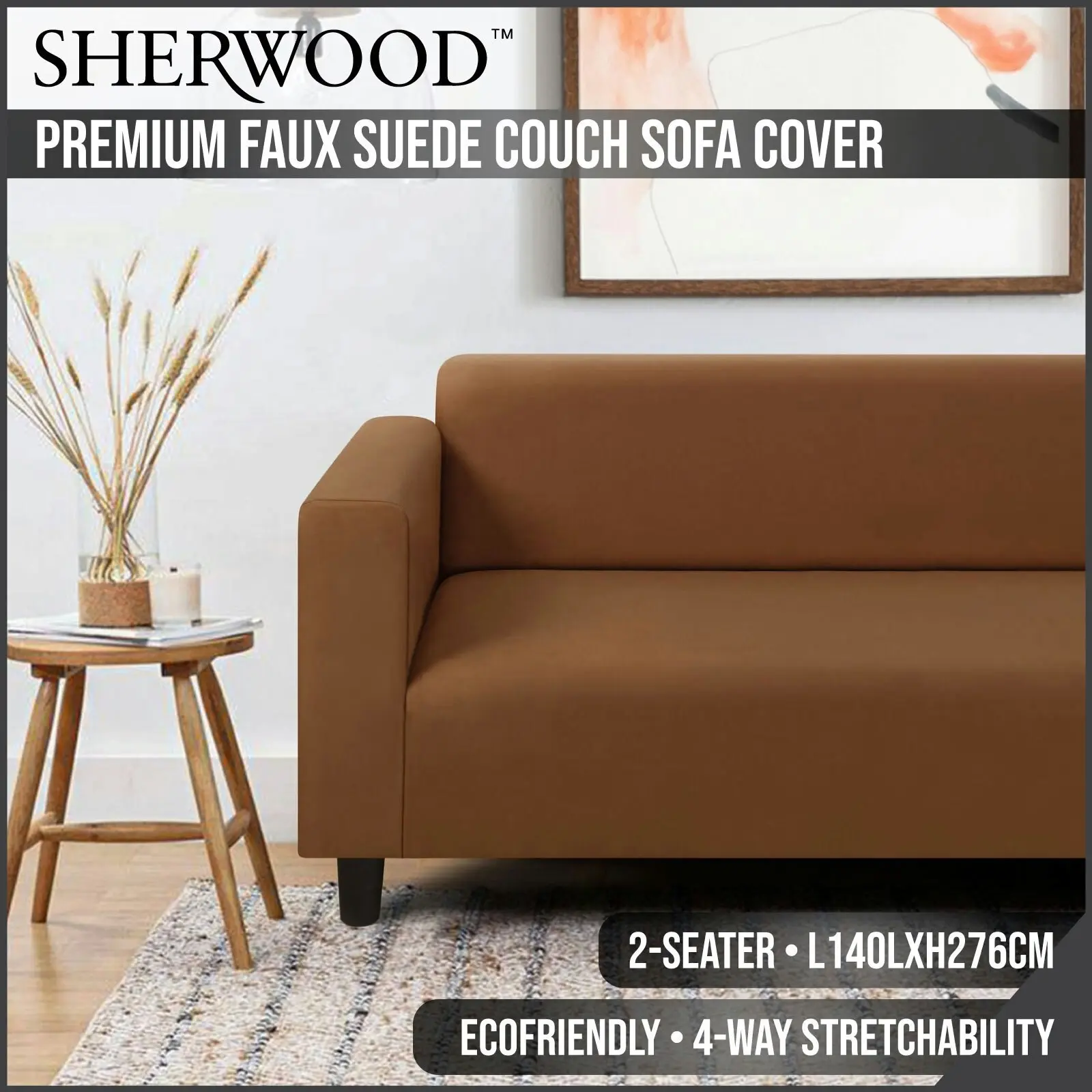 Sherwood Home Premium Faux Suede Rust 2 Seater Couch Sofa Cover