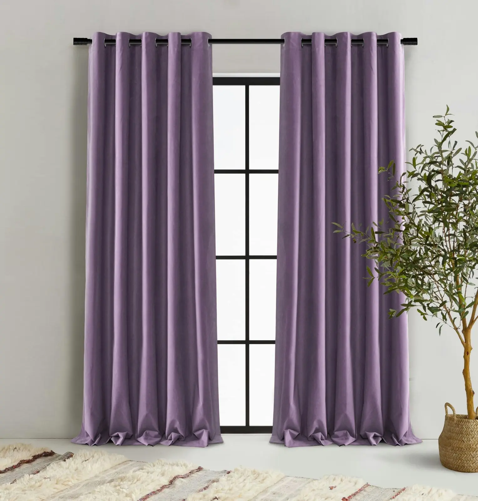 Cadence & Co Byron Matte Velvet 100% Blockout Eyelet Curtains Twin Pack Lilac 180x223cm