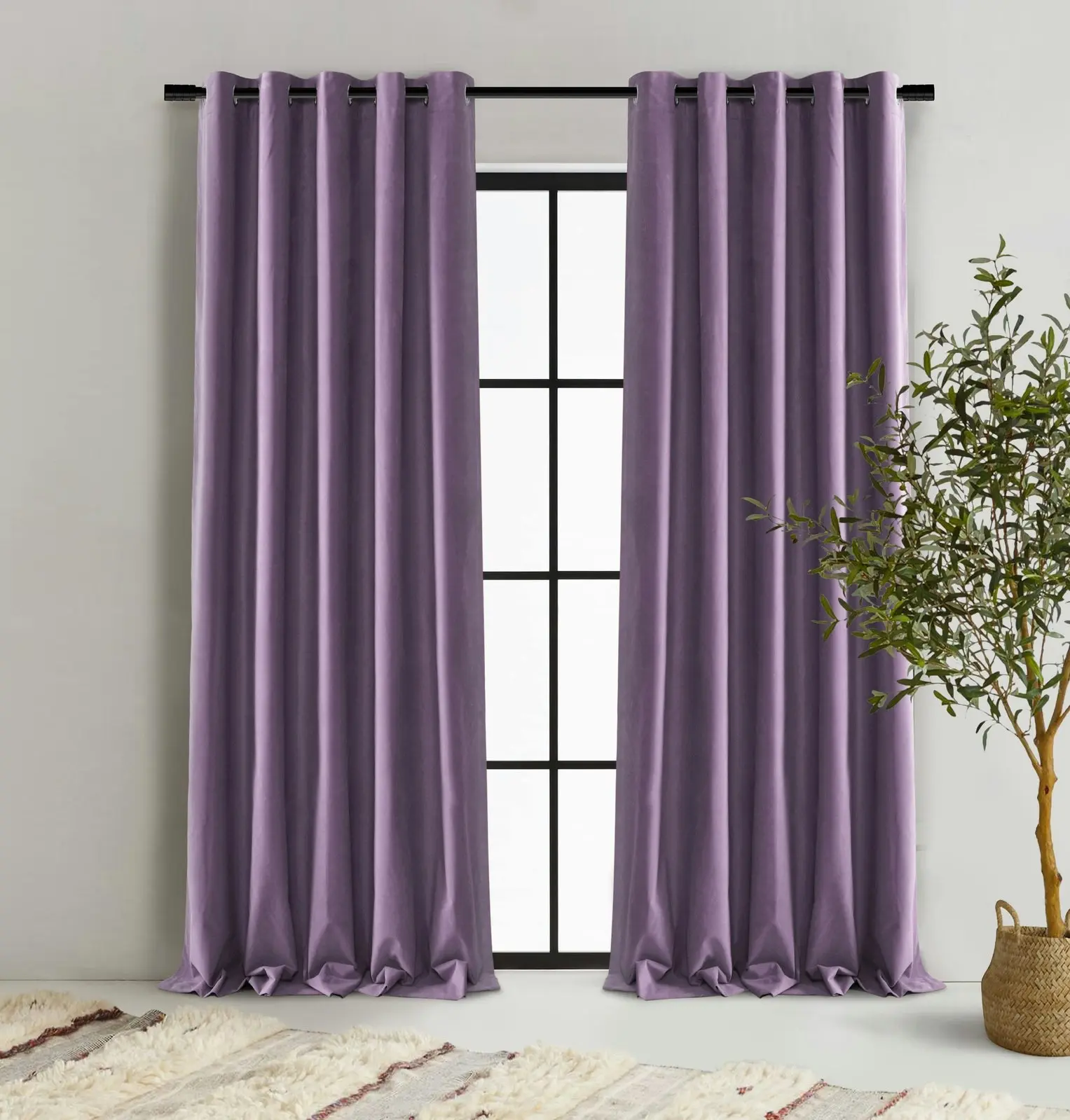 Cadence & Co. Byron Matte Velvet 100% Blockout Eyelet Curtains Twin Pack Lilac 90x223cm