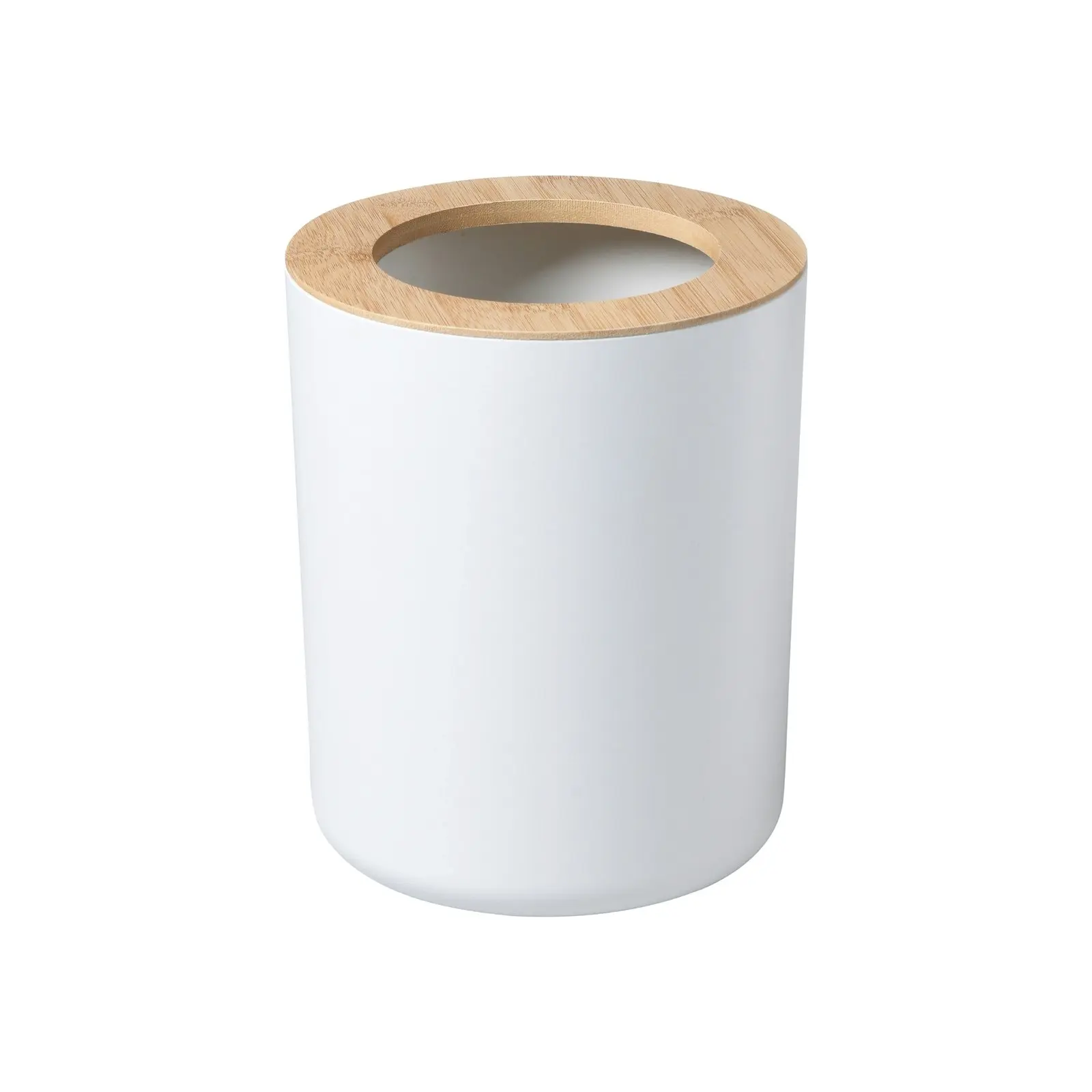 Takara Takae Bathroom Accessory Set 2-Piece Bamboo Toilet Brusher and Rubbish Bin White