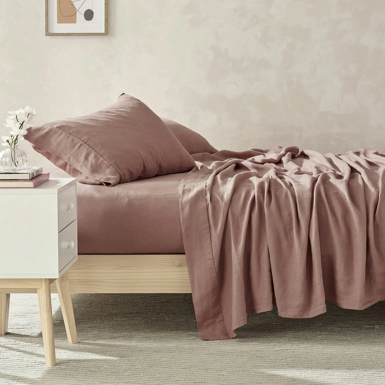 Natural Home 100% European Flax Linen Sheet Set Rose Gold King Bed