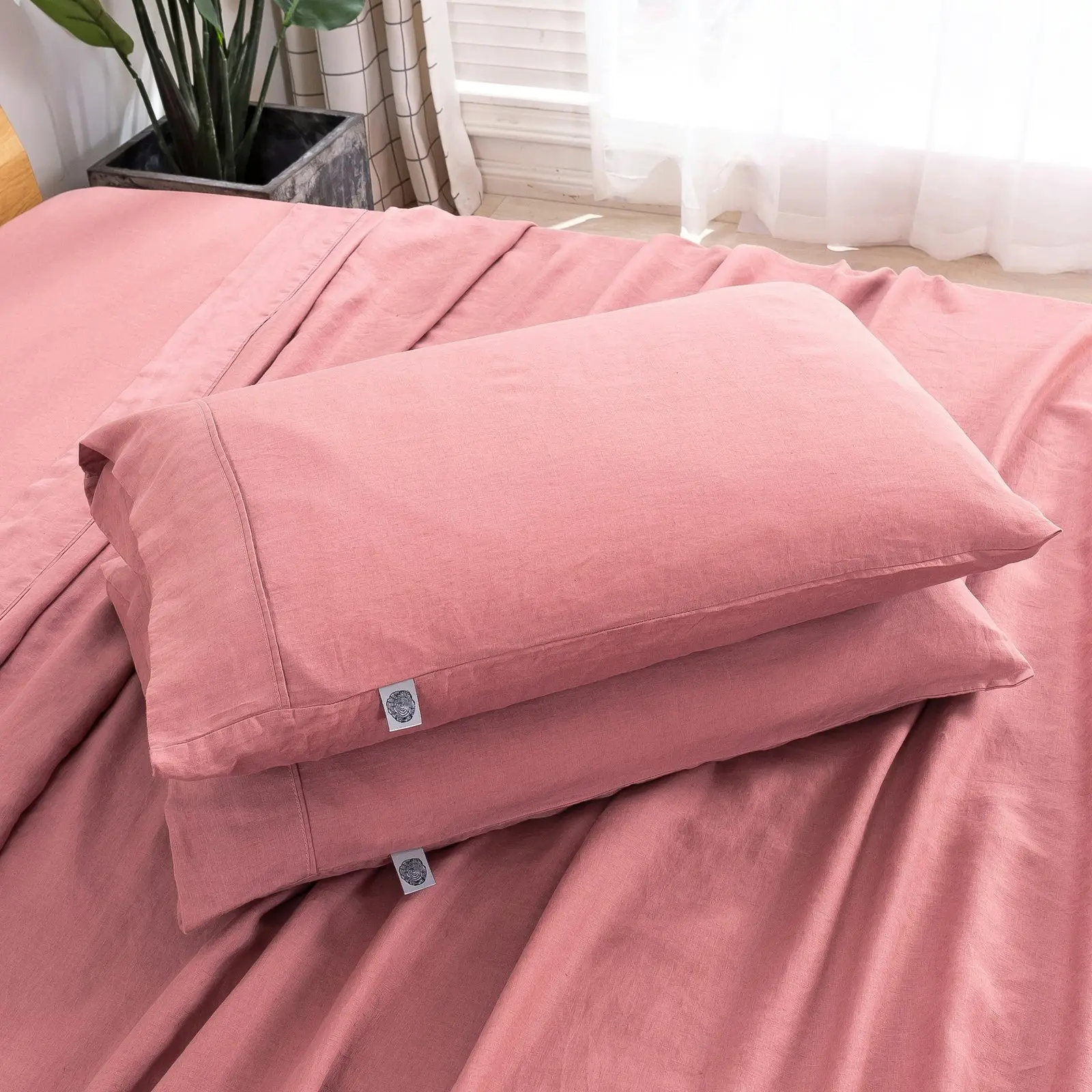 Natural Home 100% European Flax Linen Sheet Set Rose Gold King Bed