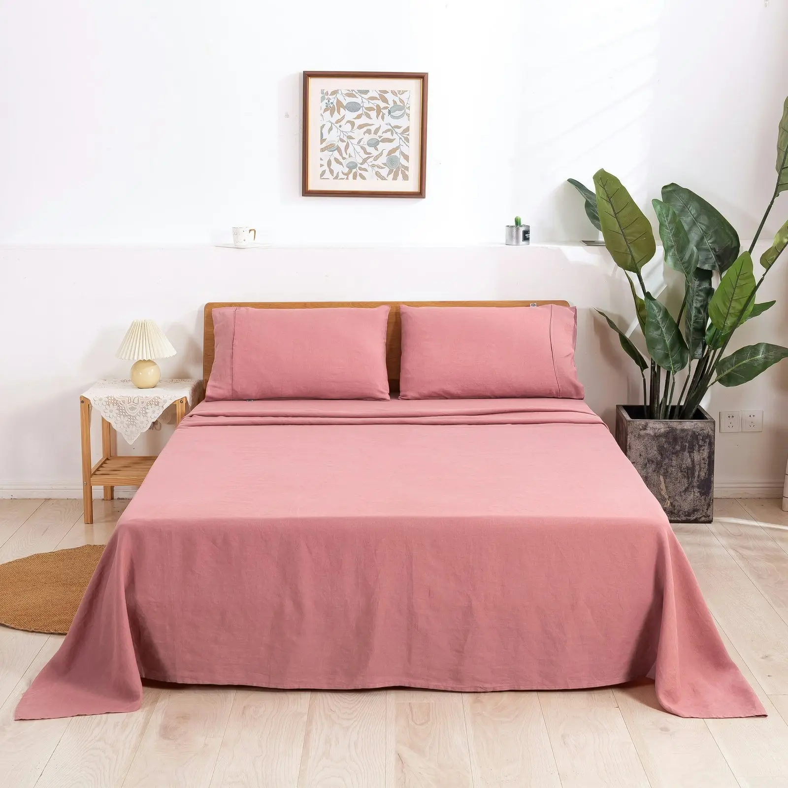 Natural Home 100% European Flax Linen Sheet Set Rose Gold Super King Bed