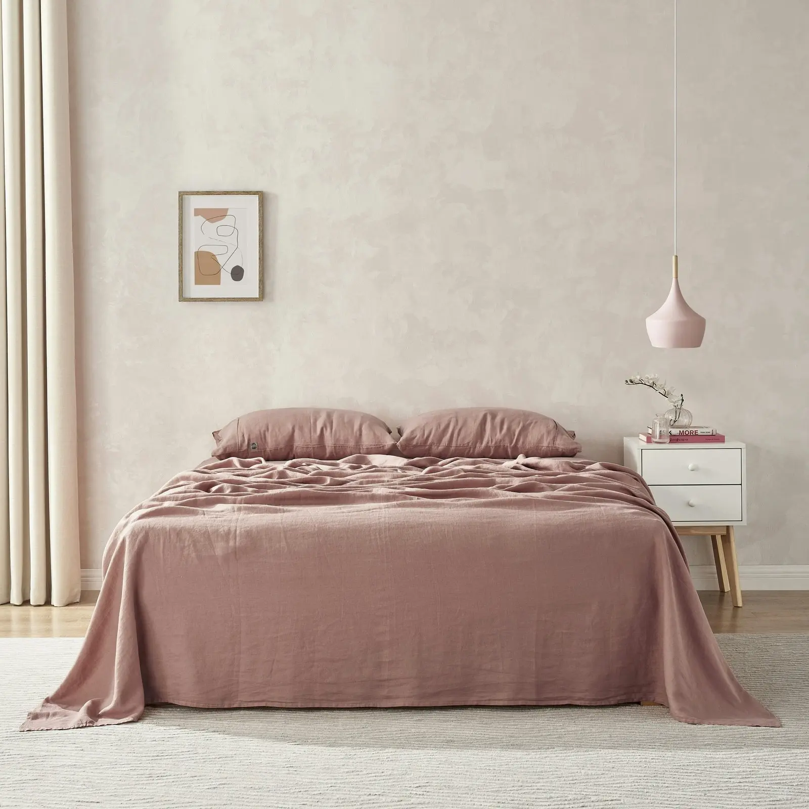 Natural Home 100% European Flax Linen Sheet Set Rose Gold Super King Bed