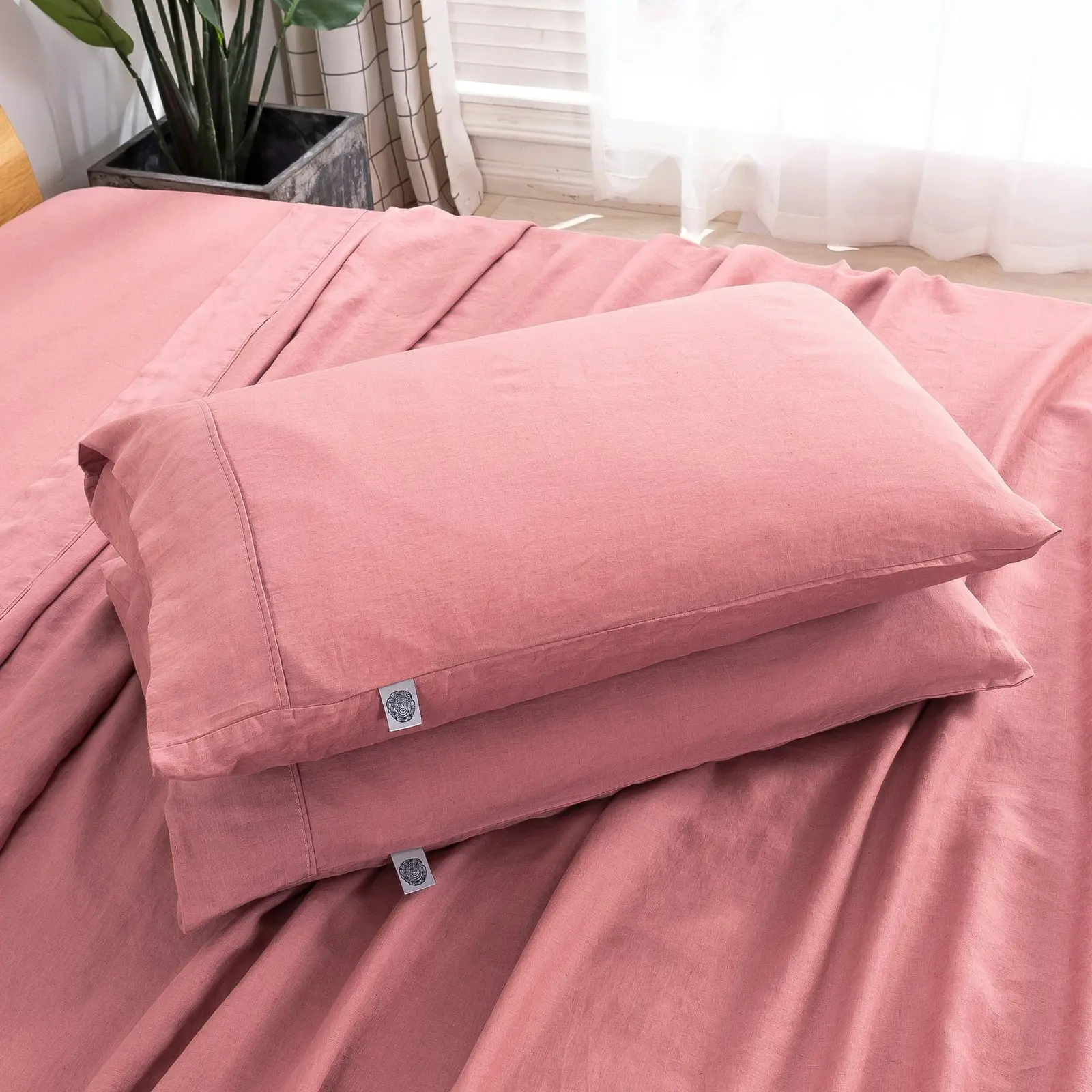 Natural Home 100% European Flax Linen Sheet Set Rose Gold Super King Bed