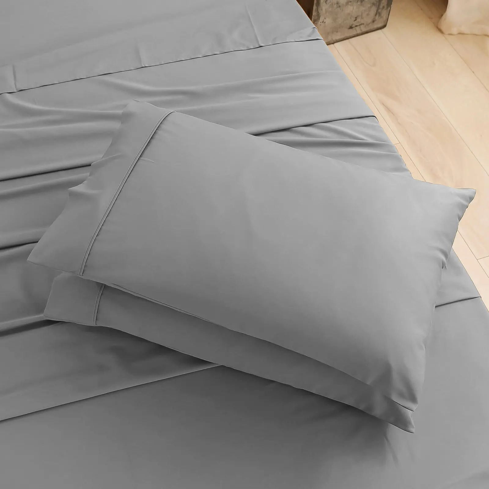 Serene 400TC Bamboo Cotton Blend Sateen Sheet Set DOVE GREY Single Bed