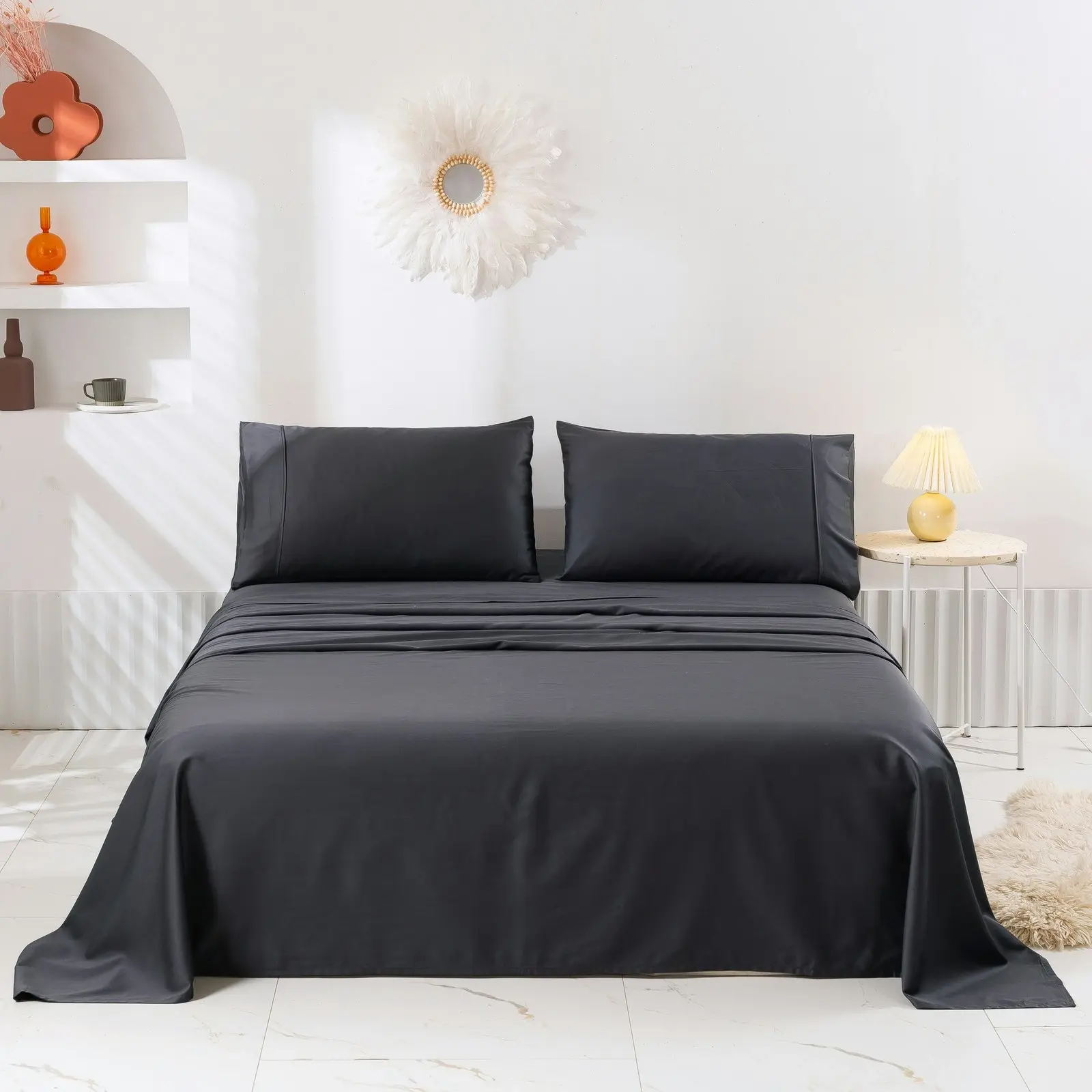 Serene 400TC Bamboo Cotton Blend Sateen Sheet Set CHARCOAL Single Bed