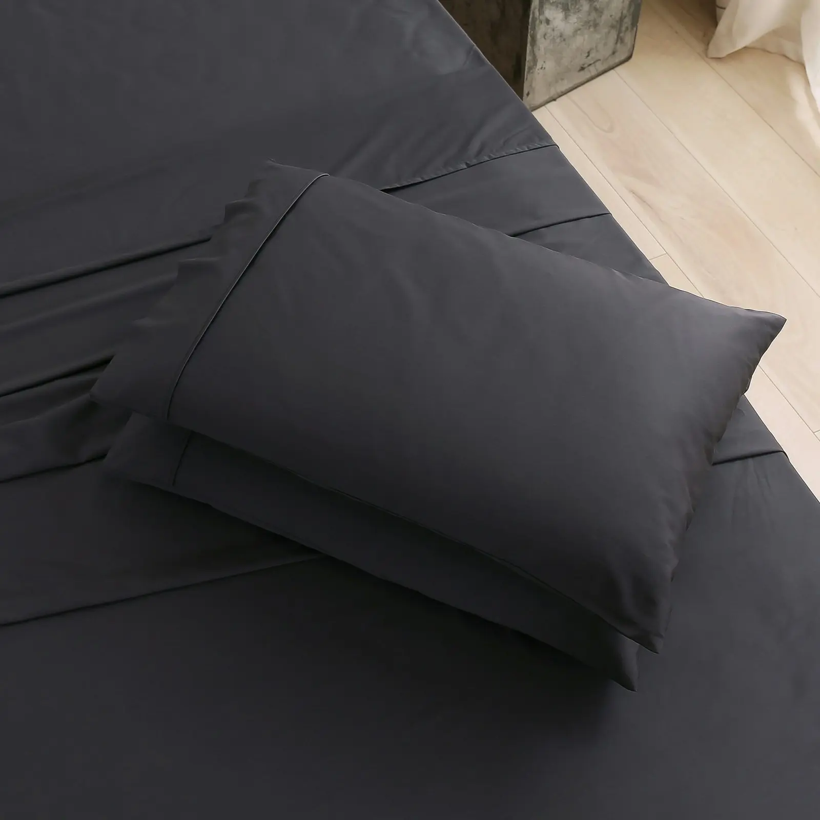 Serene 400TC Bamboo Cotton Blend Sateen Sheet Set CHARCOAL Single Bed