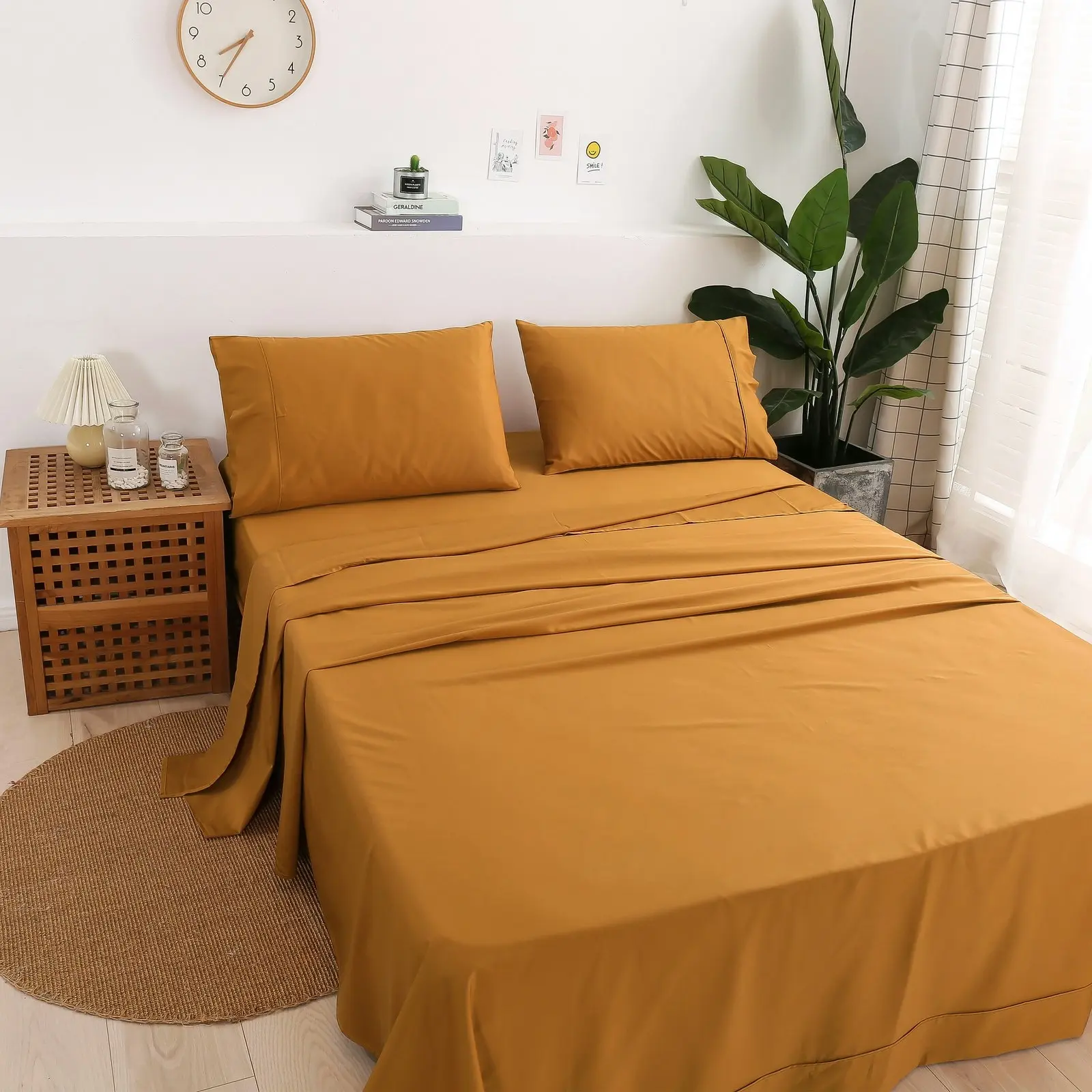 Serene 400TC Bamboo Cotton Blend Sateen Sheet Set RUST King Single Bed