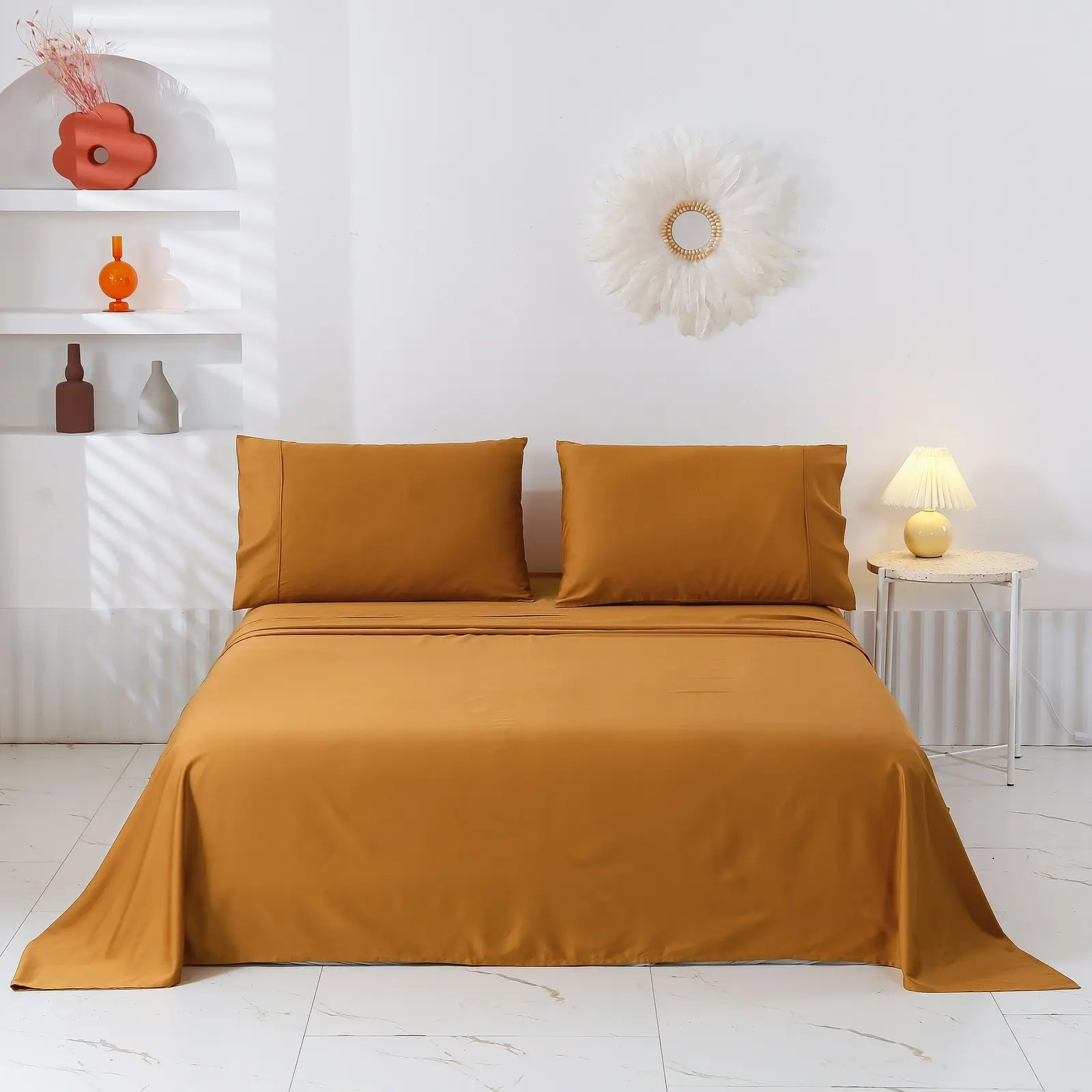 Serene 400TC Bamboo Cotton Blend Sateen Sheet Set RUST King Single Bed