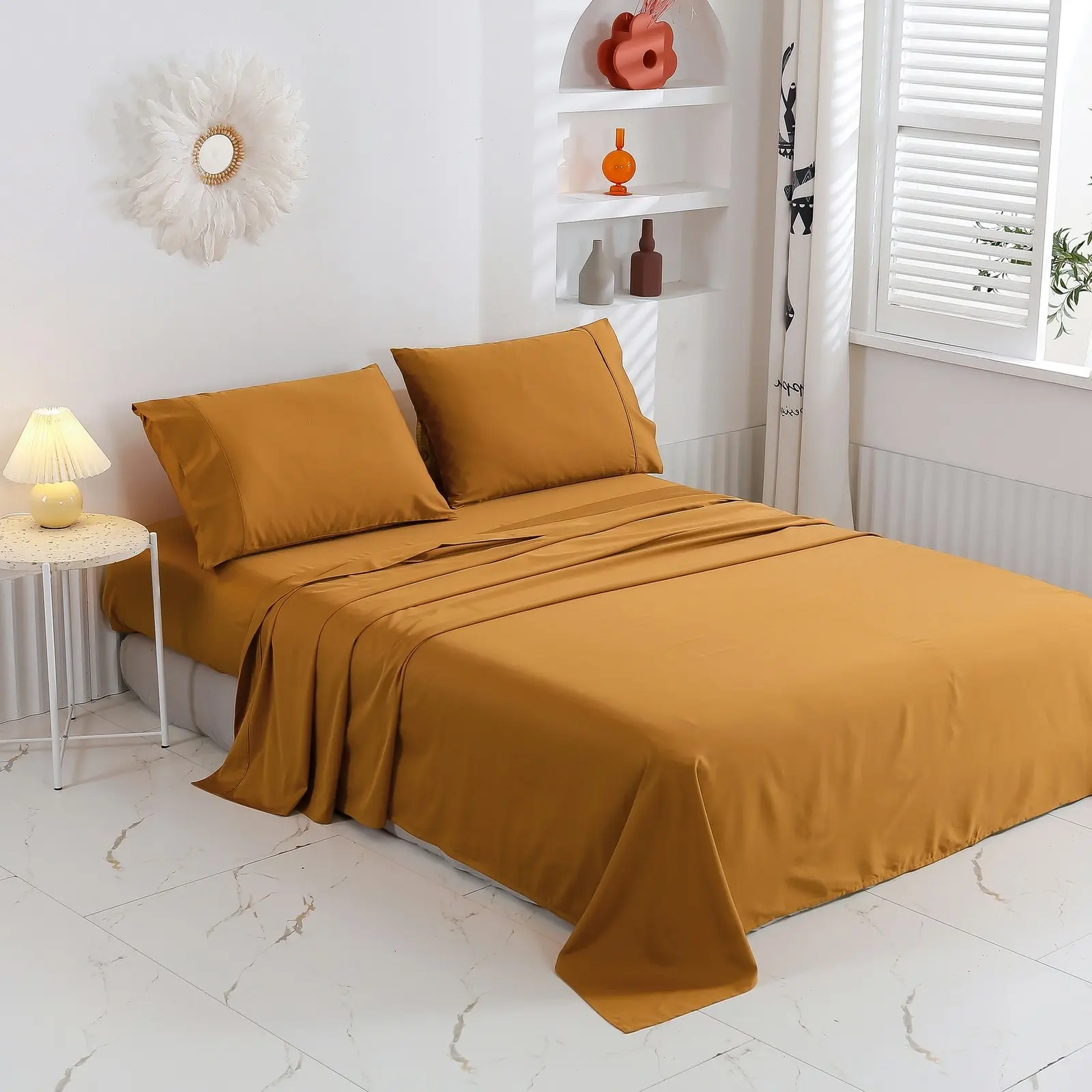 Serene 400TC Bamboo Cotton Blend Sateen Sheet Set RUST King Single Bed