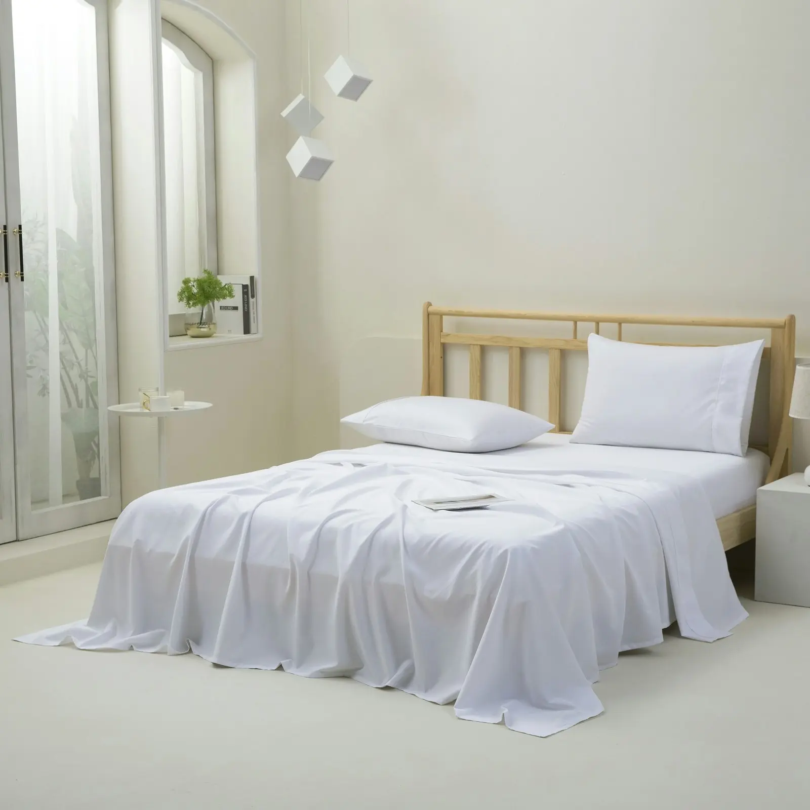 Dreamaker 1500TC Cotton Rich Sateen Sheet Set White King Bed