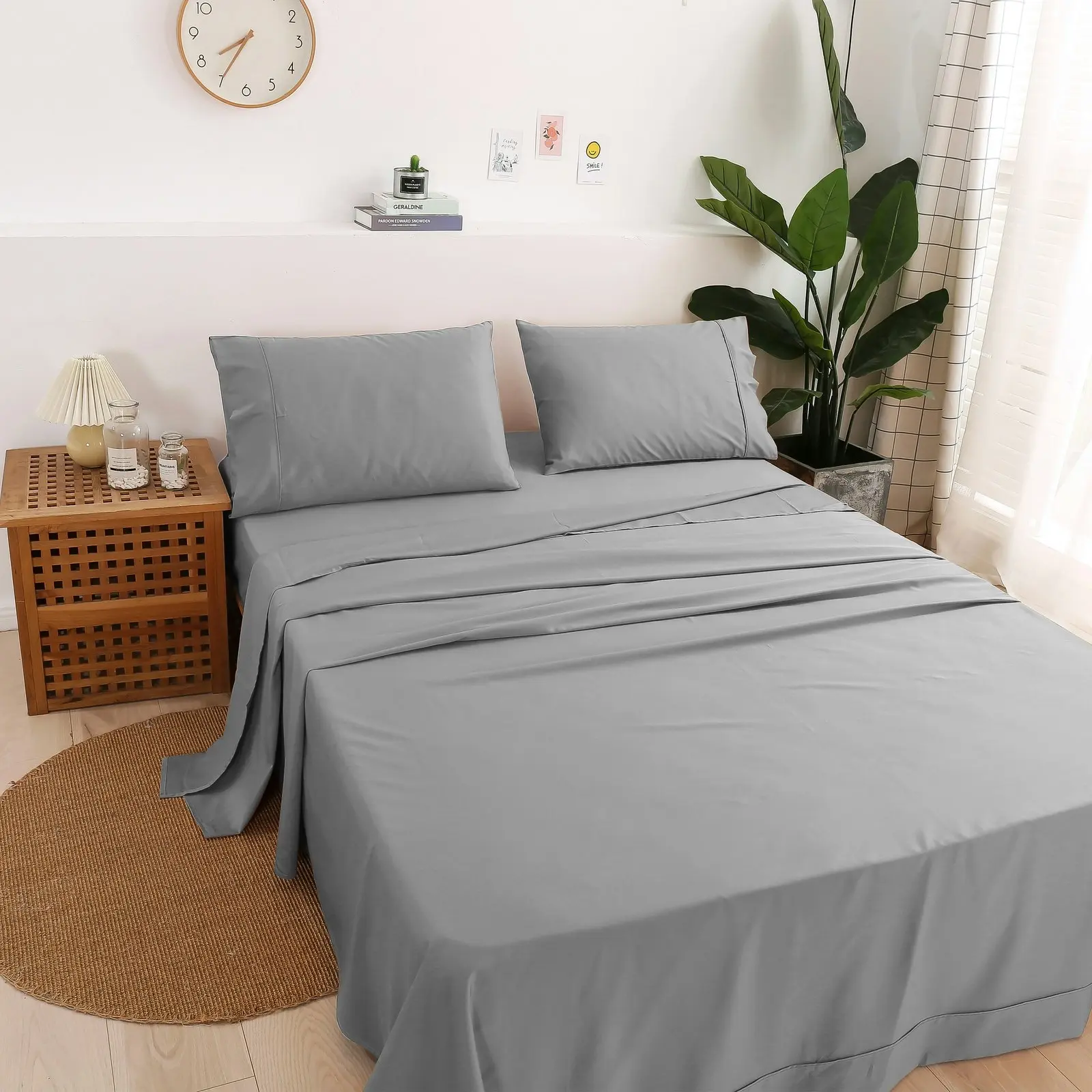 Serene 400TC Bamboo Cotton Blend Sateen Sheet Set DOVE GREY Double Bed