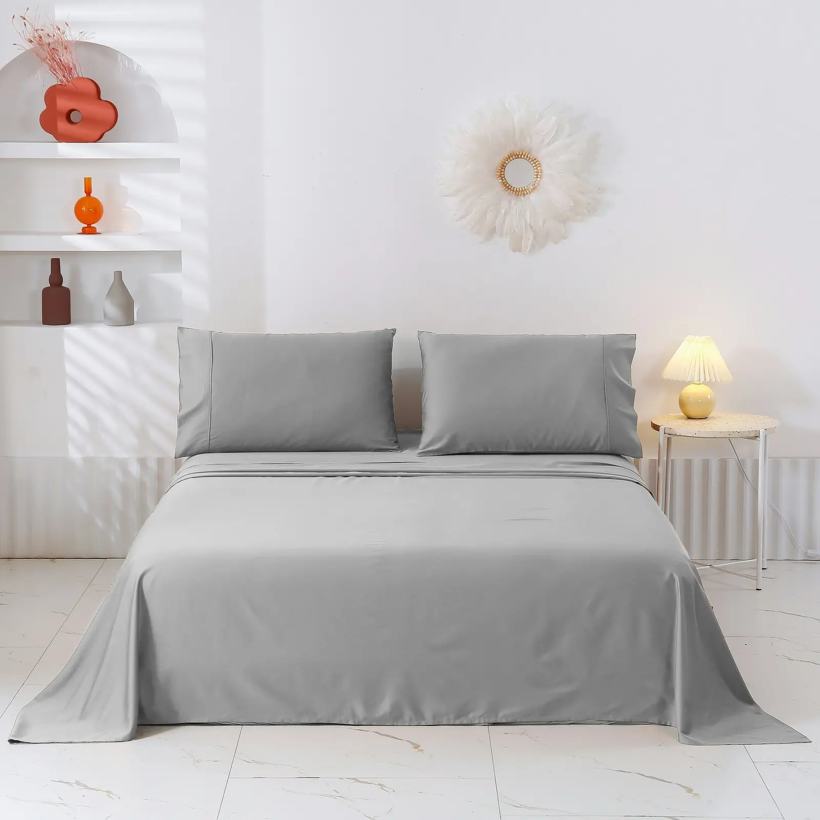 Serene 400TC Bamboo Cotton Blend Sateen Sheet Set DOVE GREY Double Bed