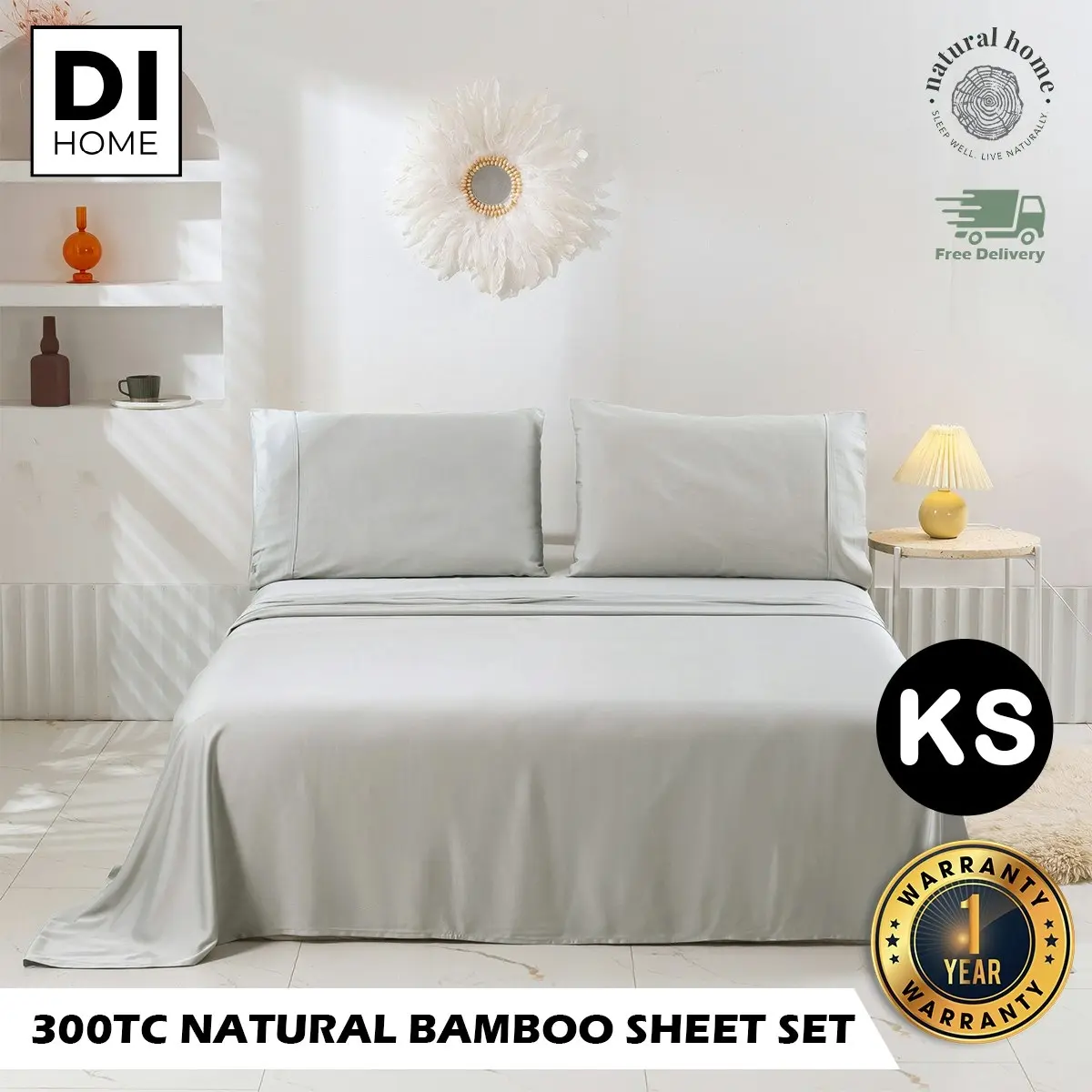 Natural Home Bamboo Sheet Set Dove Grey King Single Bed