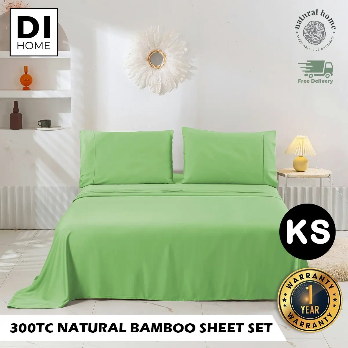 Natural Home Bamboo Sheet Set Sage King Single Bed