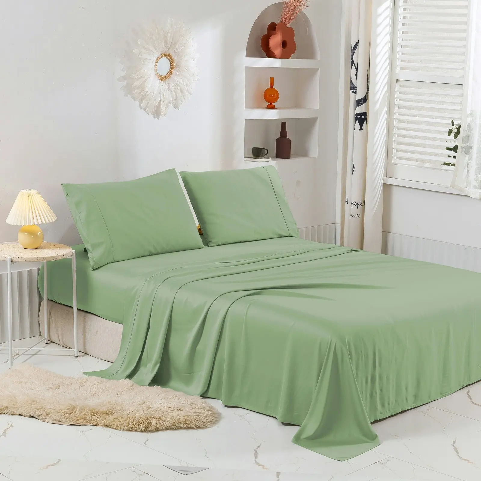 Natural Home Bamboo Sheet Set Sage King Single Bed