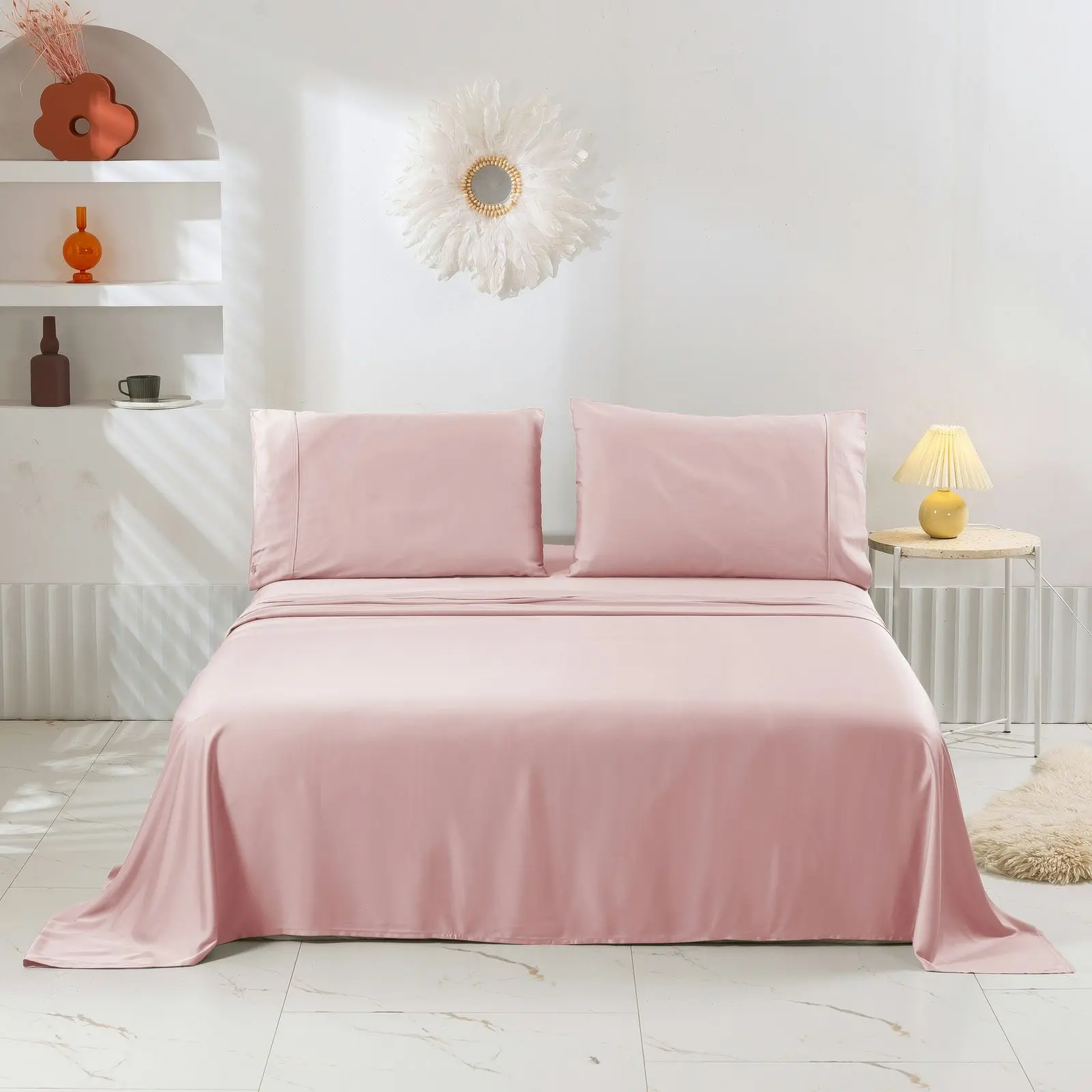 Natural Home Bamboo Sheet Set Blush Pink King Single Bed