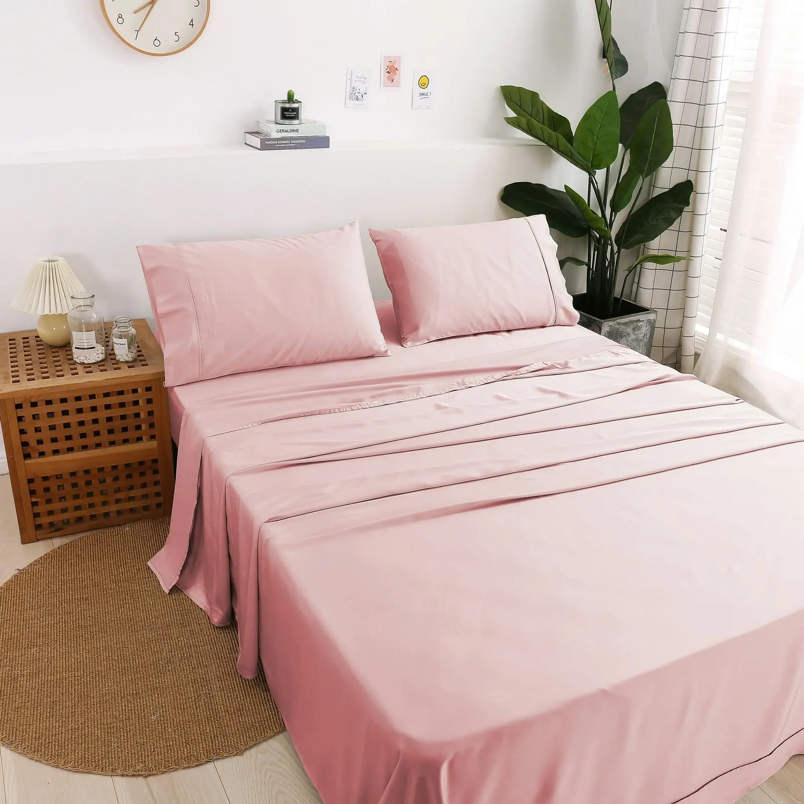 Natural Home Bamboo Sheet Set Blush Pink King Single Bed