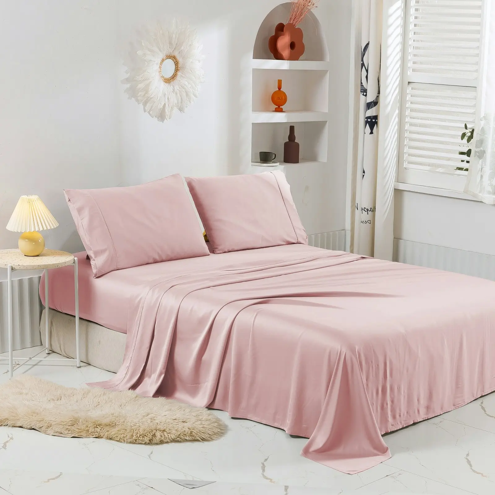 Natural Home Bamboo Sheet Set Blush Pink King Single Bed