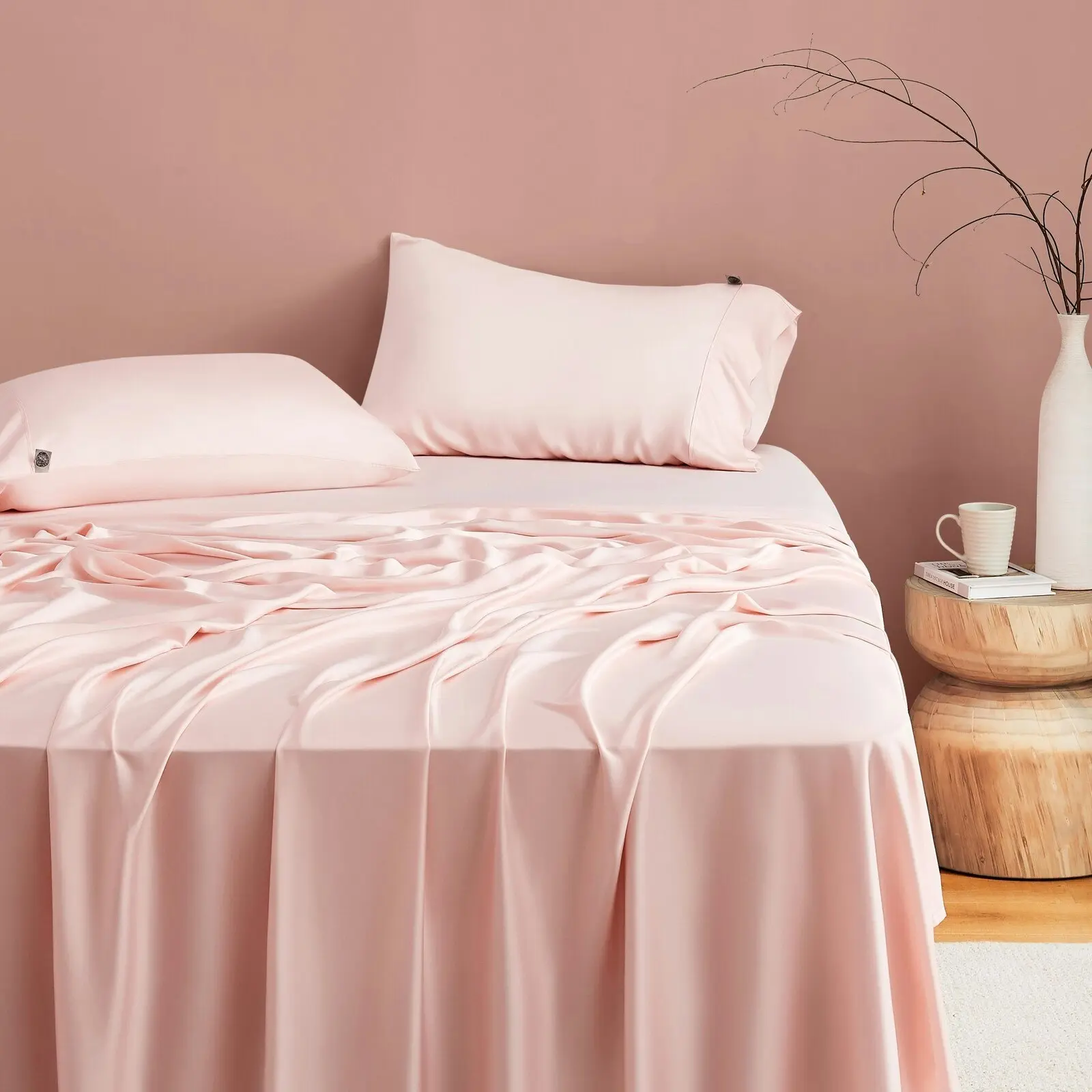 Natural Home Bamboo Sheet Set Blush Pink King Single Bed