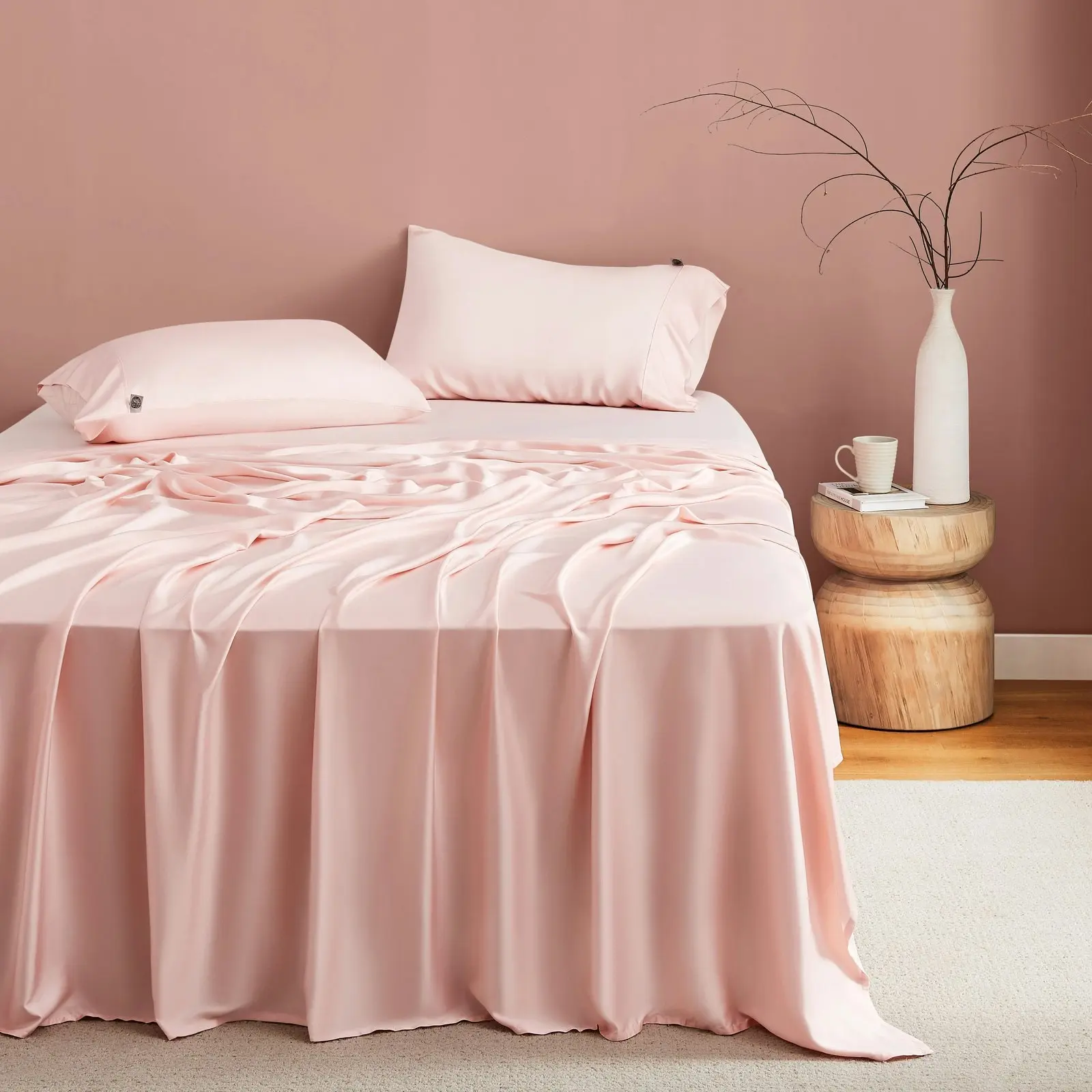 Natural Home Bamboo Sheet Set Blush Pink King Single Bed