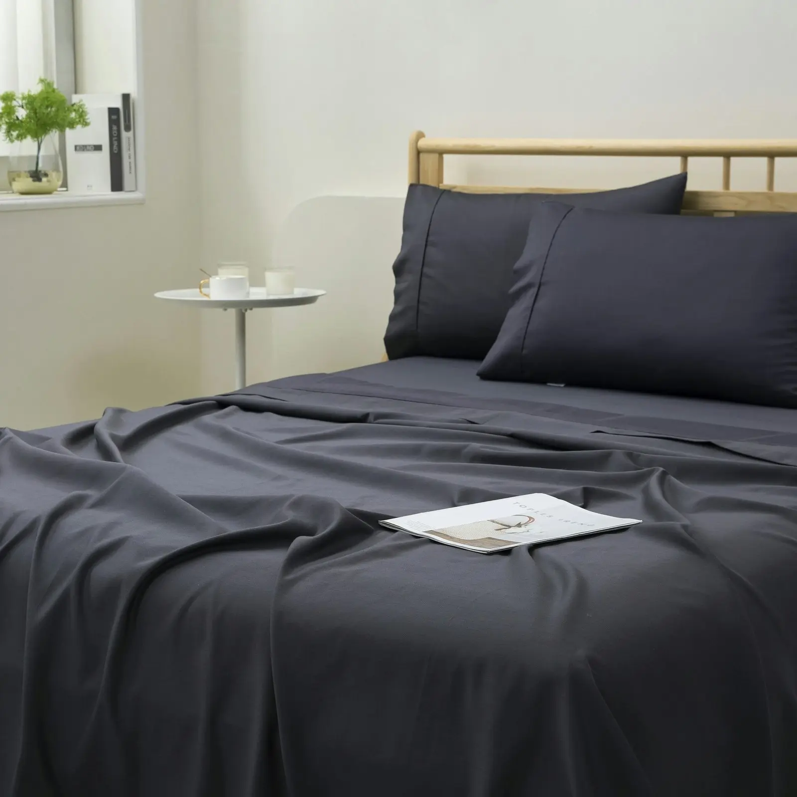 Dreamaker 1500TC Cotton Rich Sateen Sheet Set Charcoal Double Bed