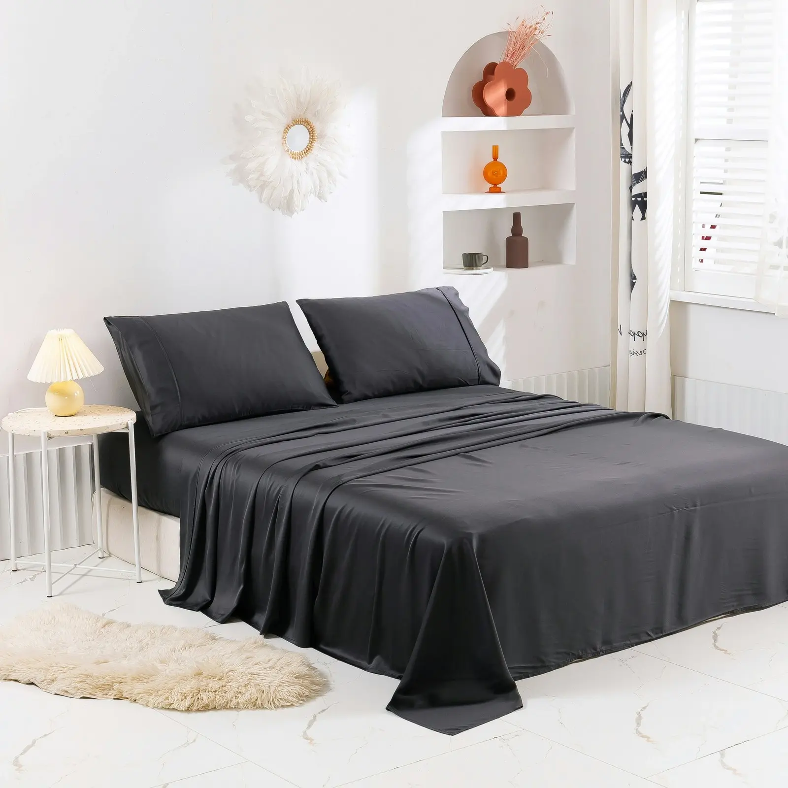 Natural Home Bamboo Sheet Set Charcoal Double Bed