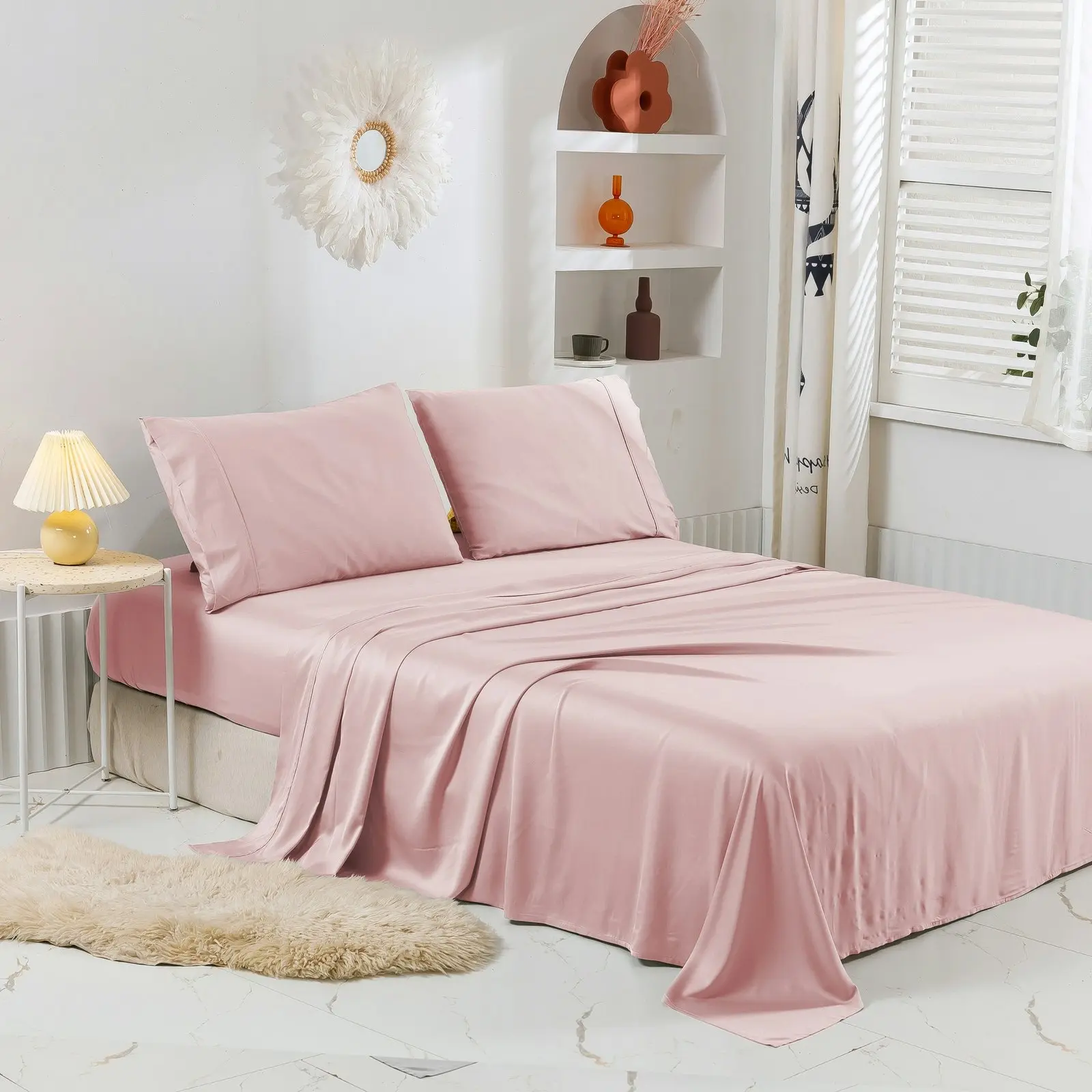 Natural Home Bamboo Sheet Set Blush Pink Double Bed