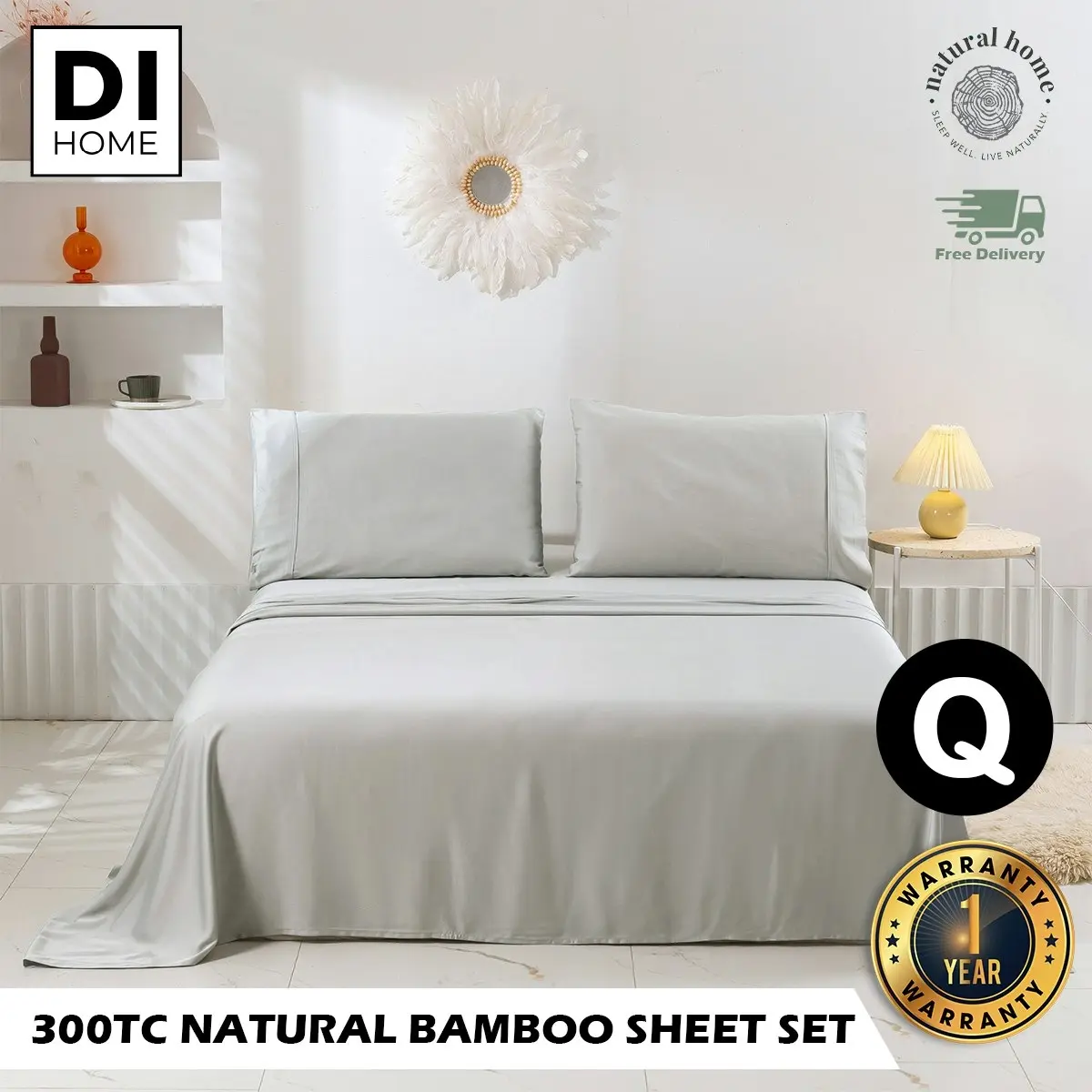 7007285 Natural Home Bamboo Sheet Set QB DOVE GREY