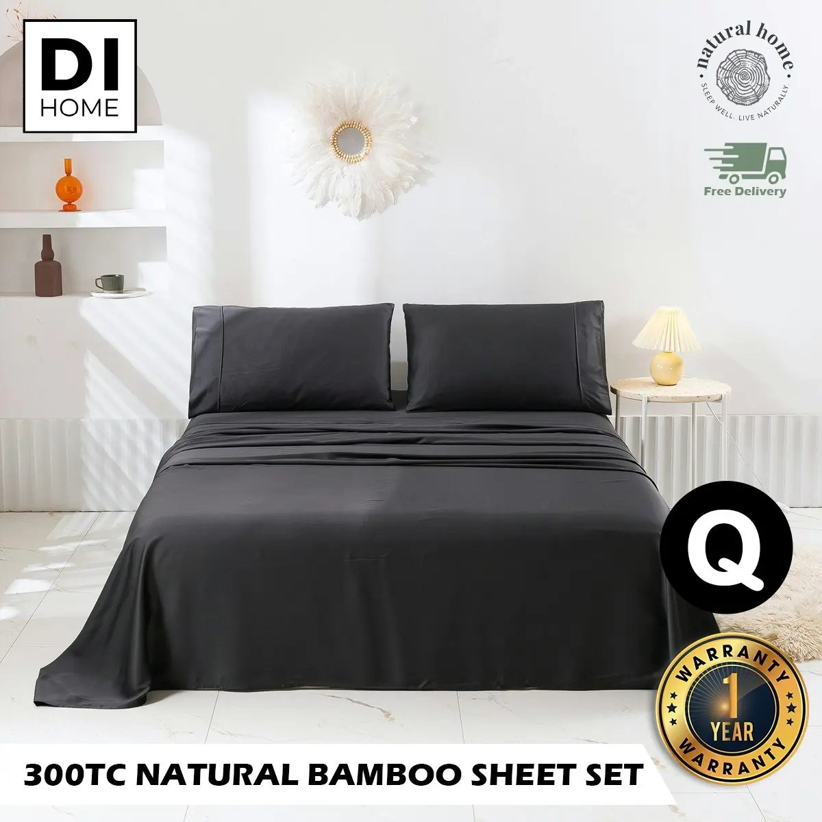 Natural Home Bamboo Sheet Set Charcoal Queen Bed