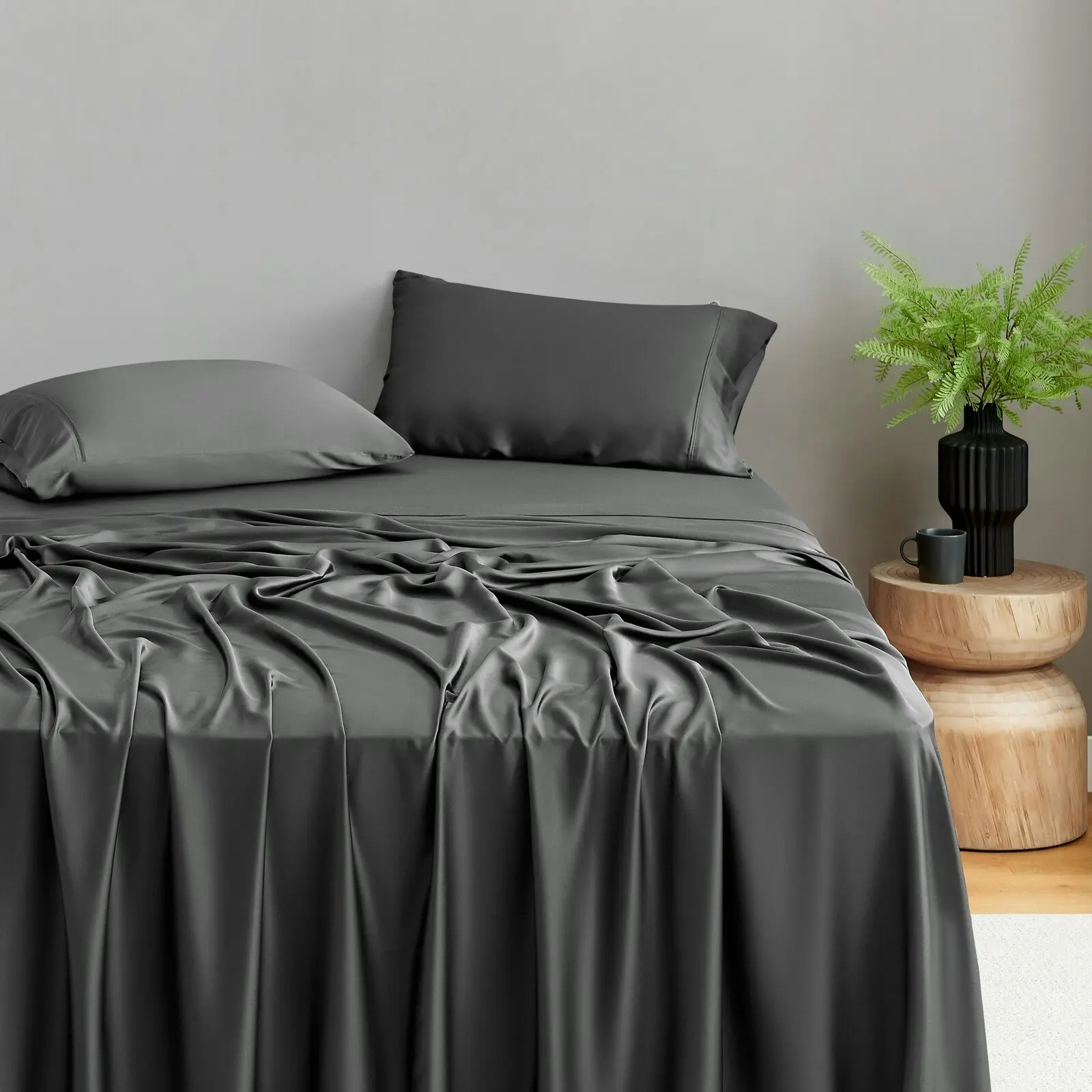 Natural Home Bamboo Sheet Set Charcoal Queen Bed