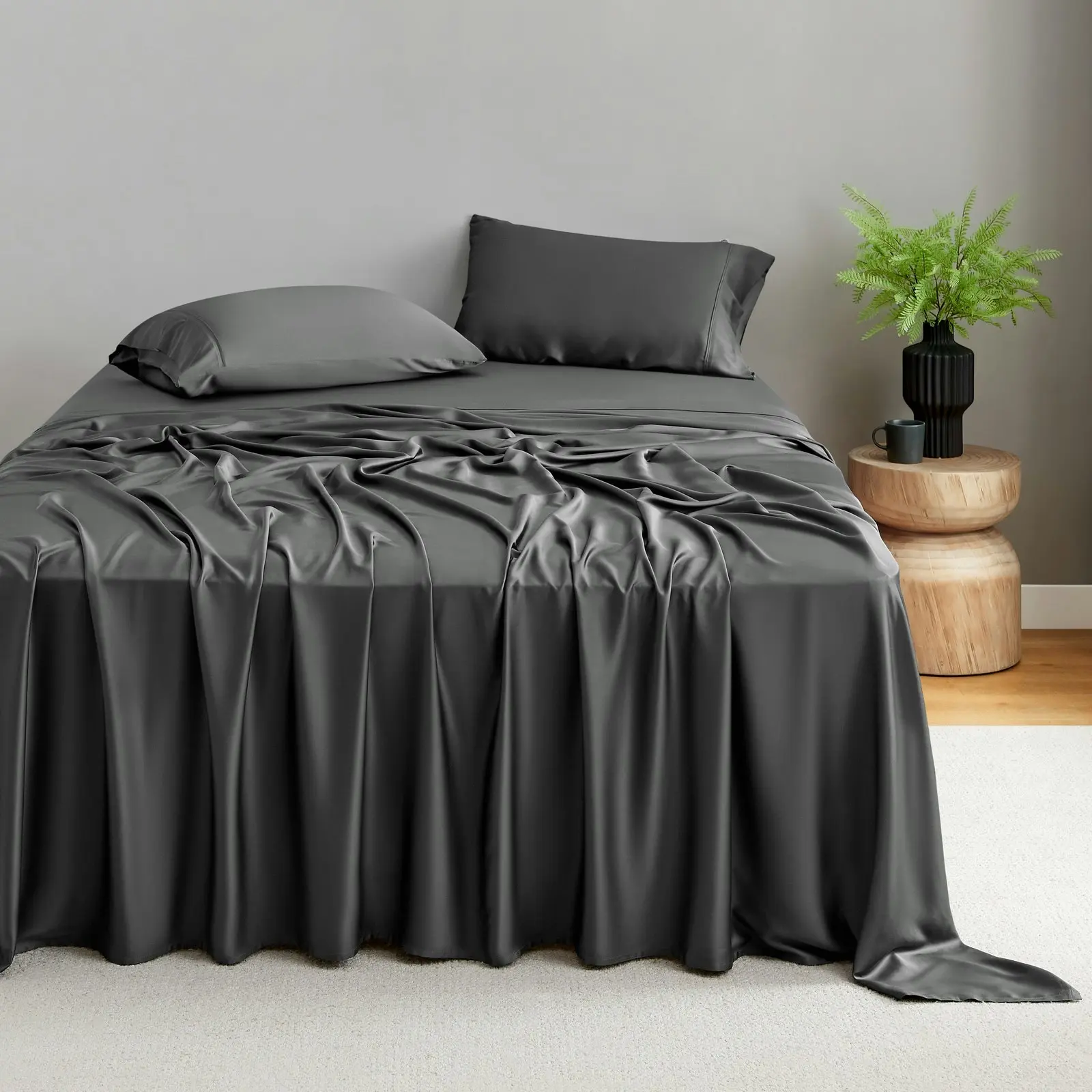 Natural Home Bamboo Sheet Set Charcoal Queen Bed