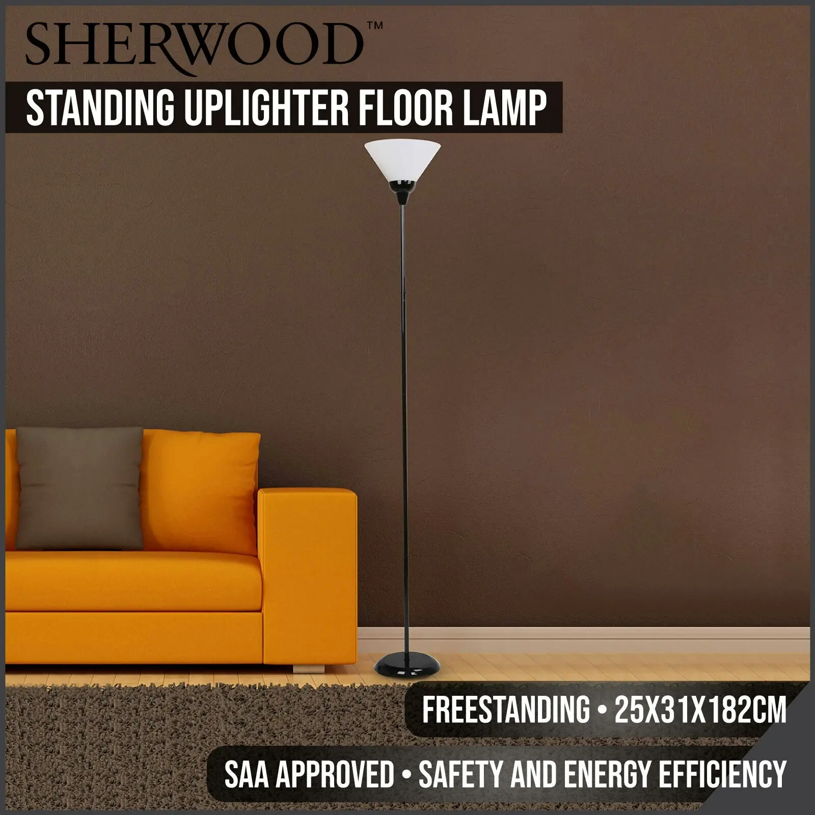 Sherwood Lighting Free Standing Uplighter Floor Lamp Black and White