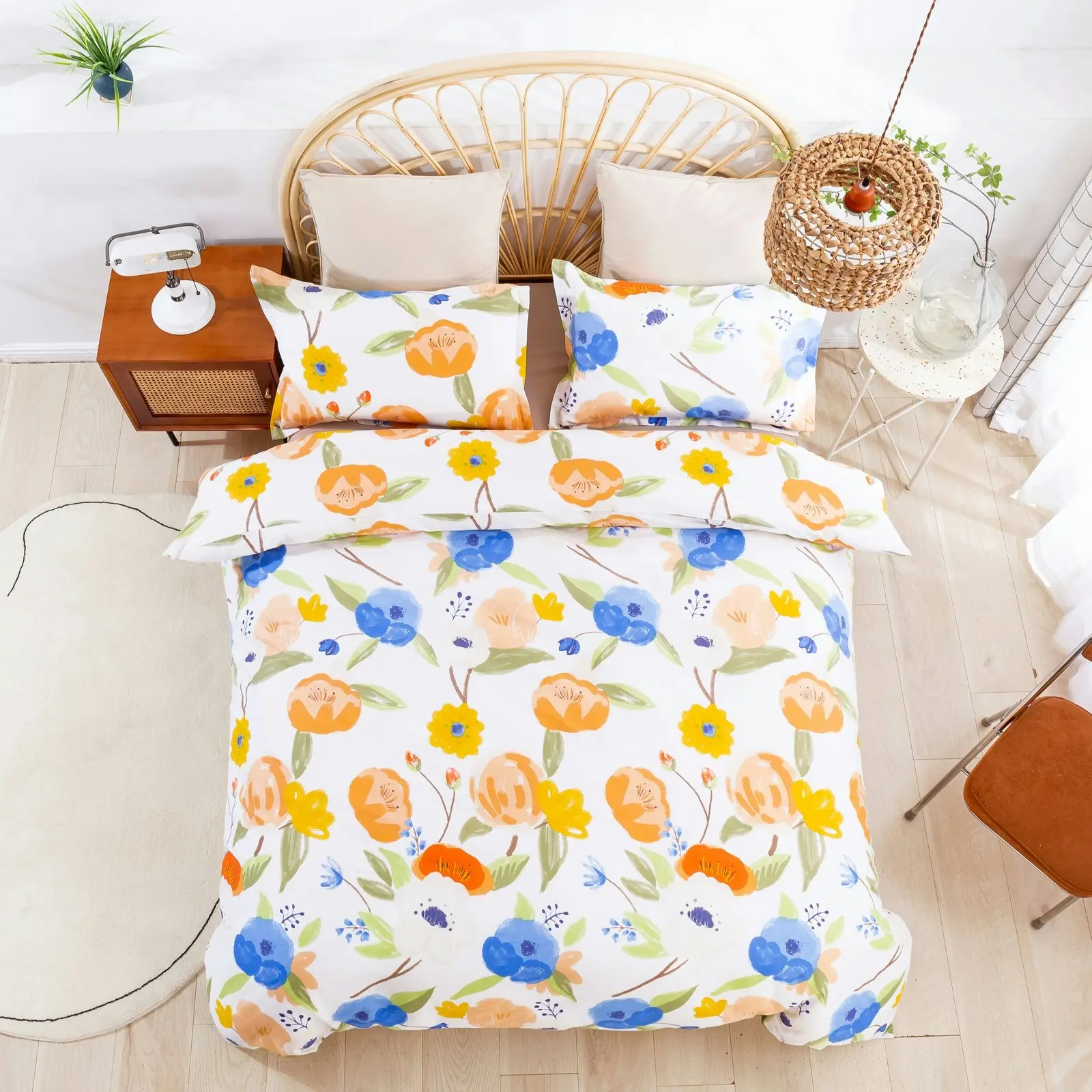 Dreamaker Printed Quilt Cover Set Lily in Orange Single Bed