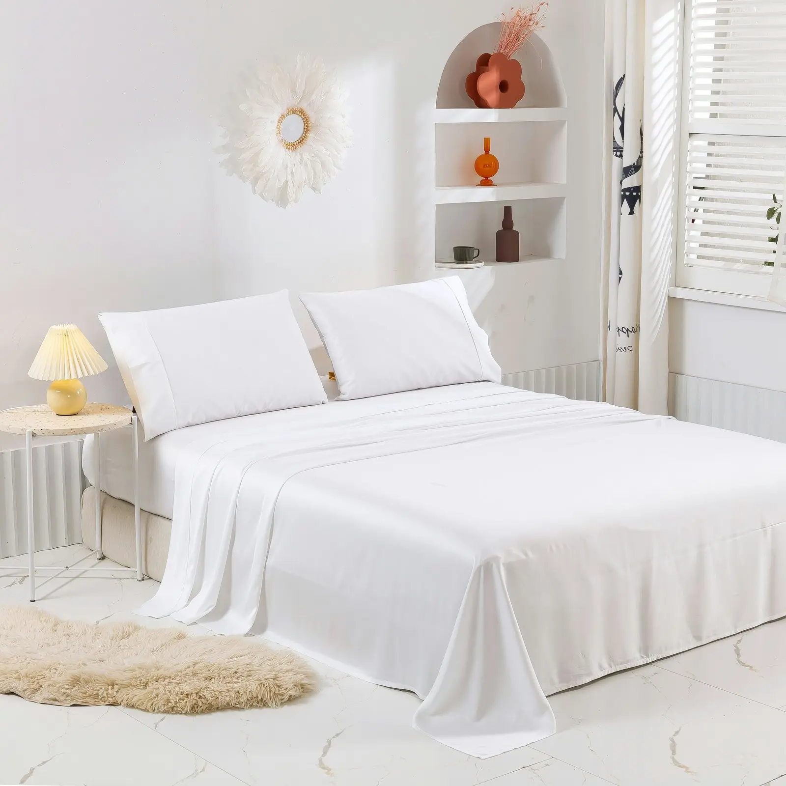 Natural Home Bamboo Sheet Set White King Bed