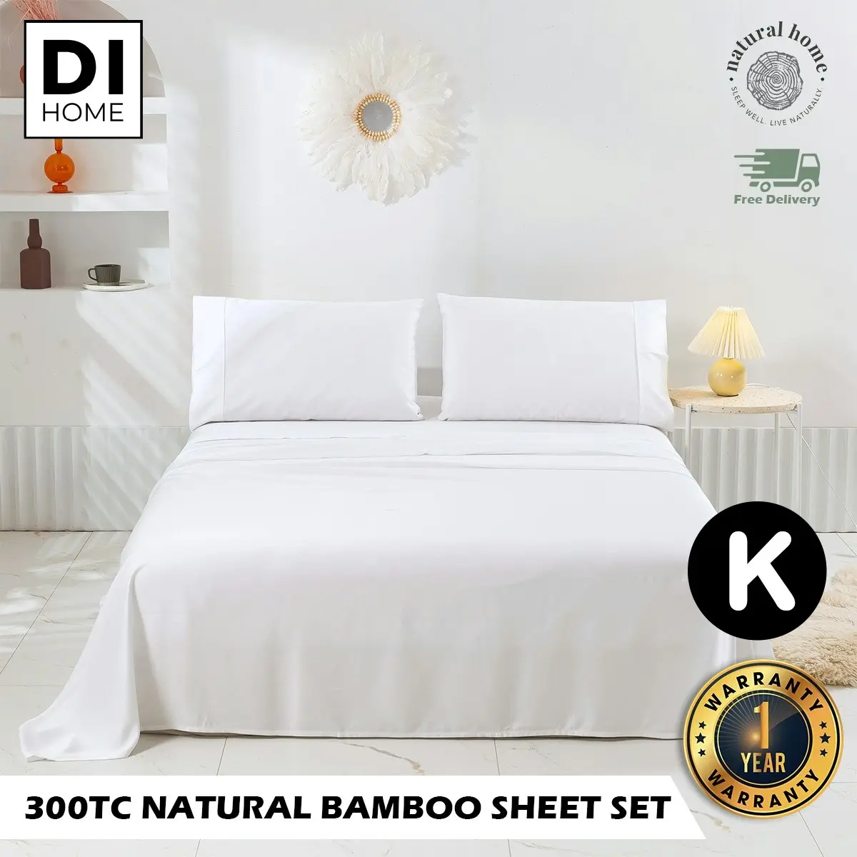 Natural Home Bamboo Sheet Set White King Bed