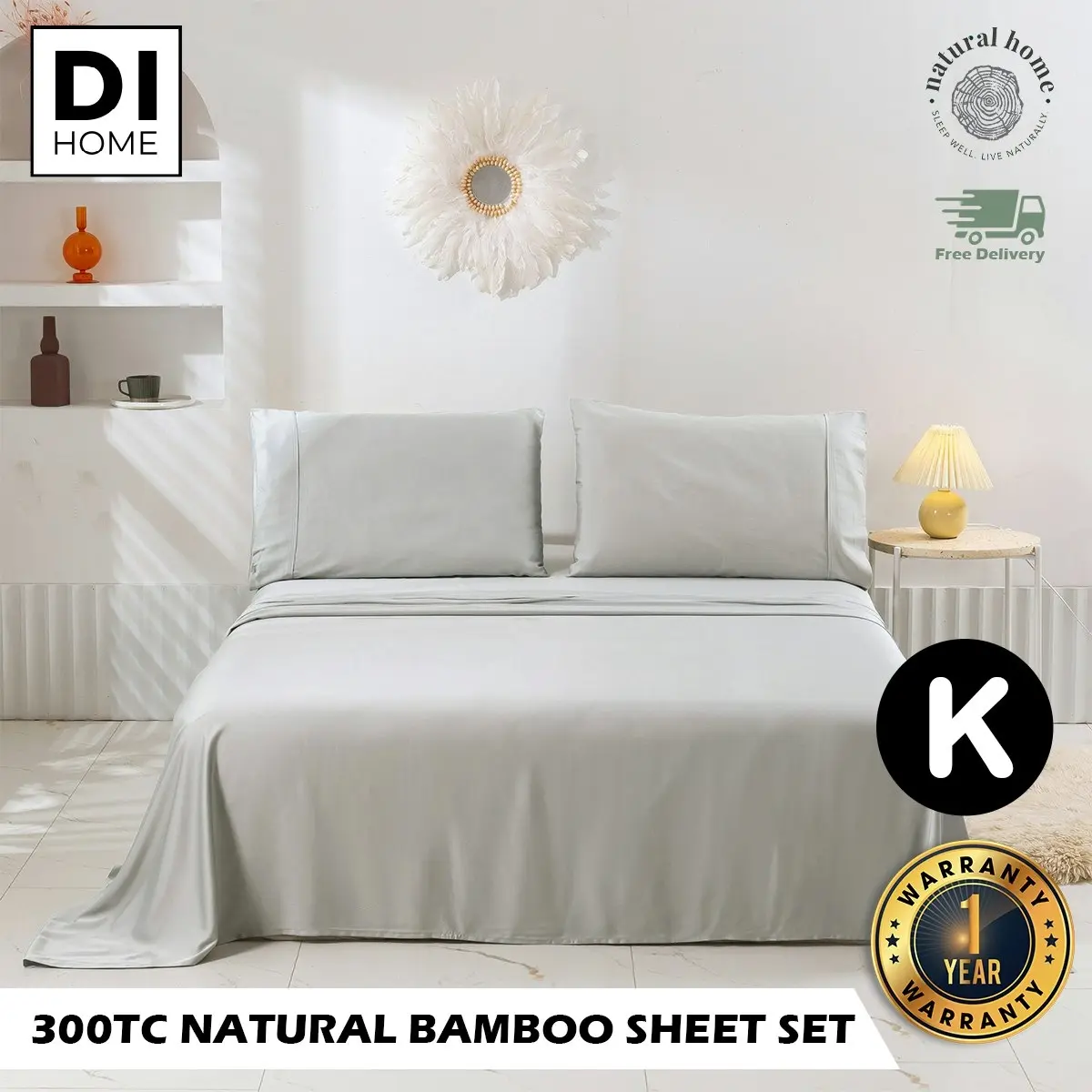 7007286 Natural Home Bamboo Sheet Set KB DOVE GREY