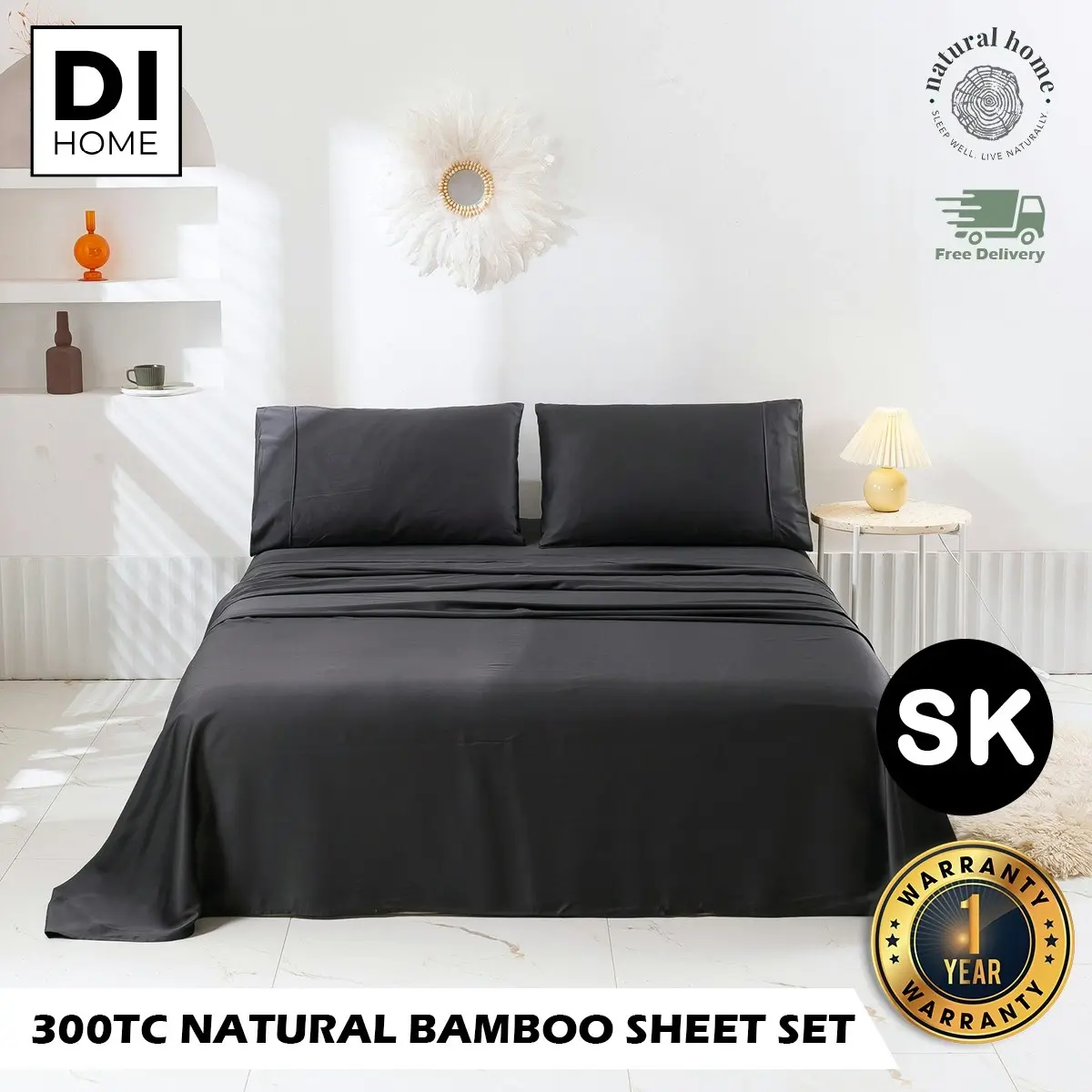 Natural Home Bamboo Sheet Set Charcoal Super King Bed