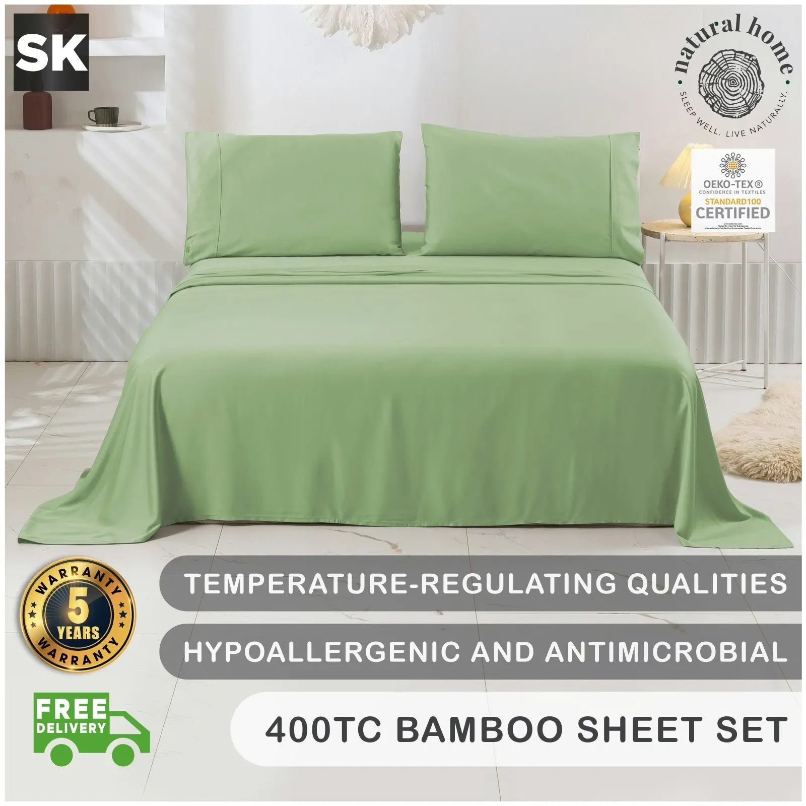 7007299 Natural Home Bamboo Sheet Set SKB SAGE